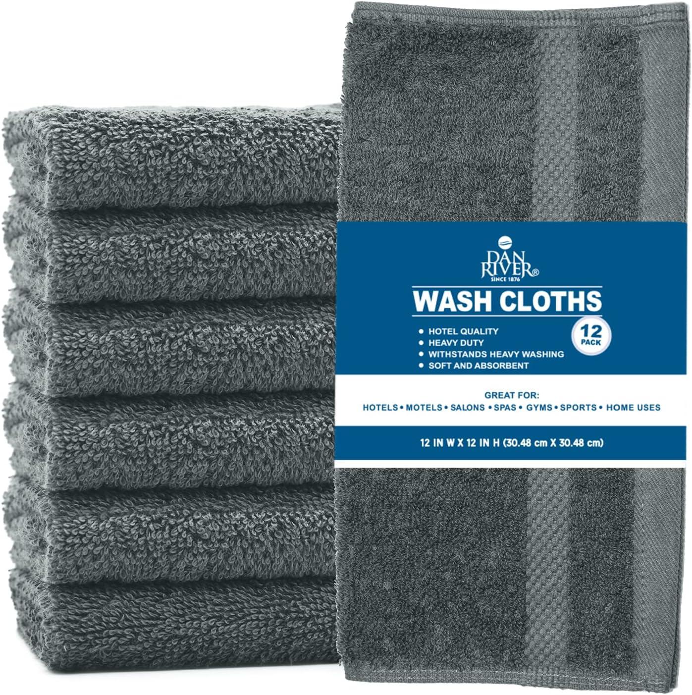 White Classic Luxury 100% Cotton Washcloths Set of 12 - 13x13" Gray