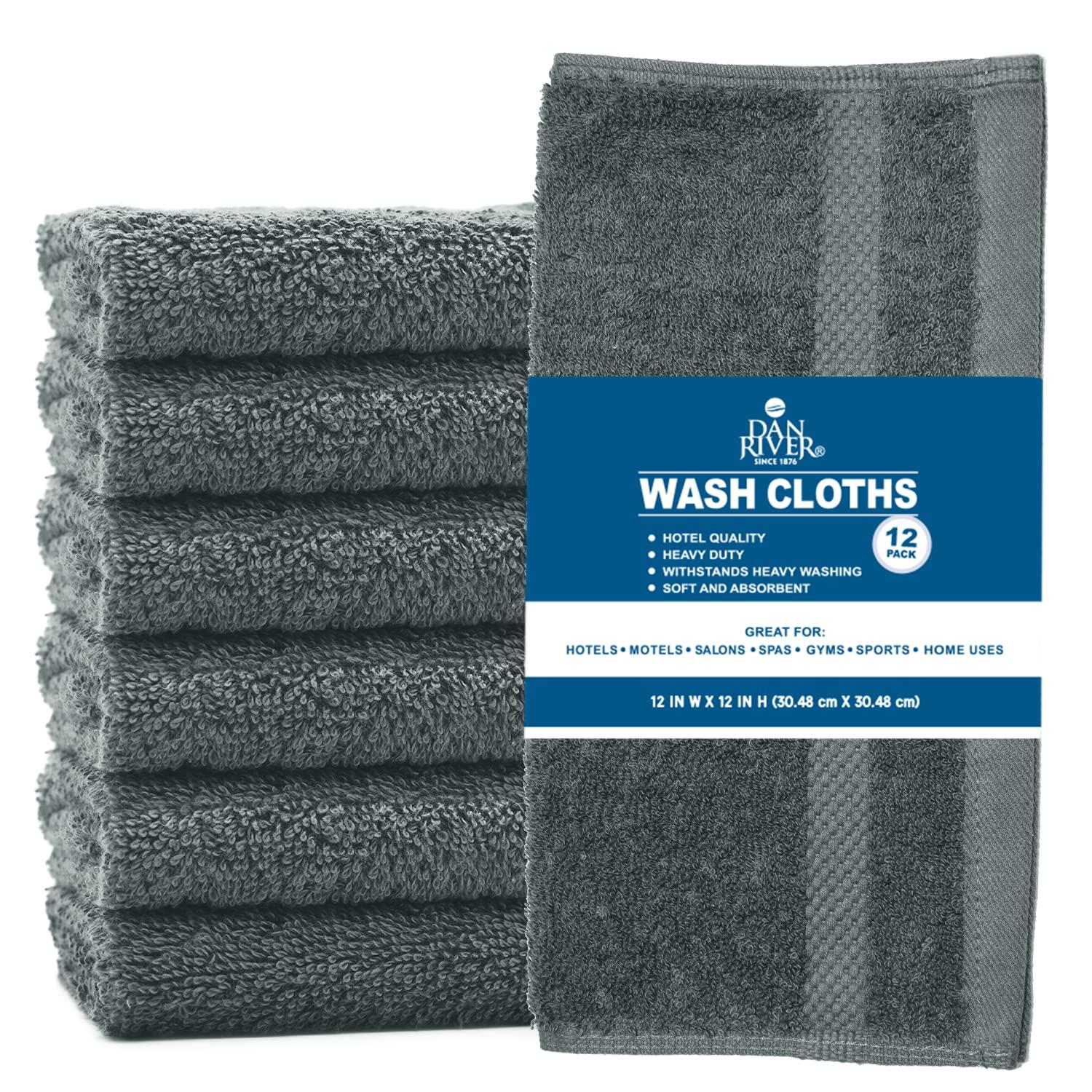 White Classic Luxury 100% Cotton Washcloths Set of 12 - 13x13" Gray
