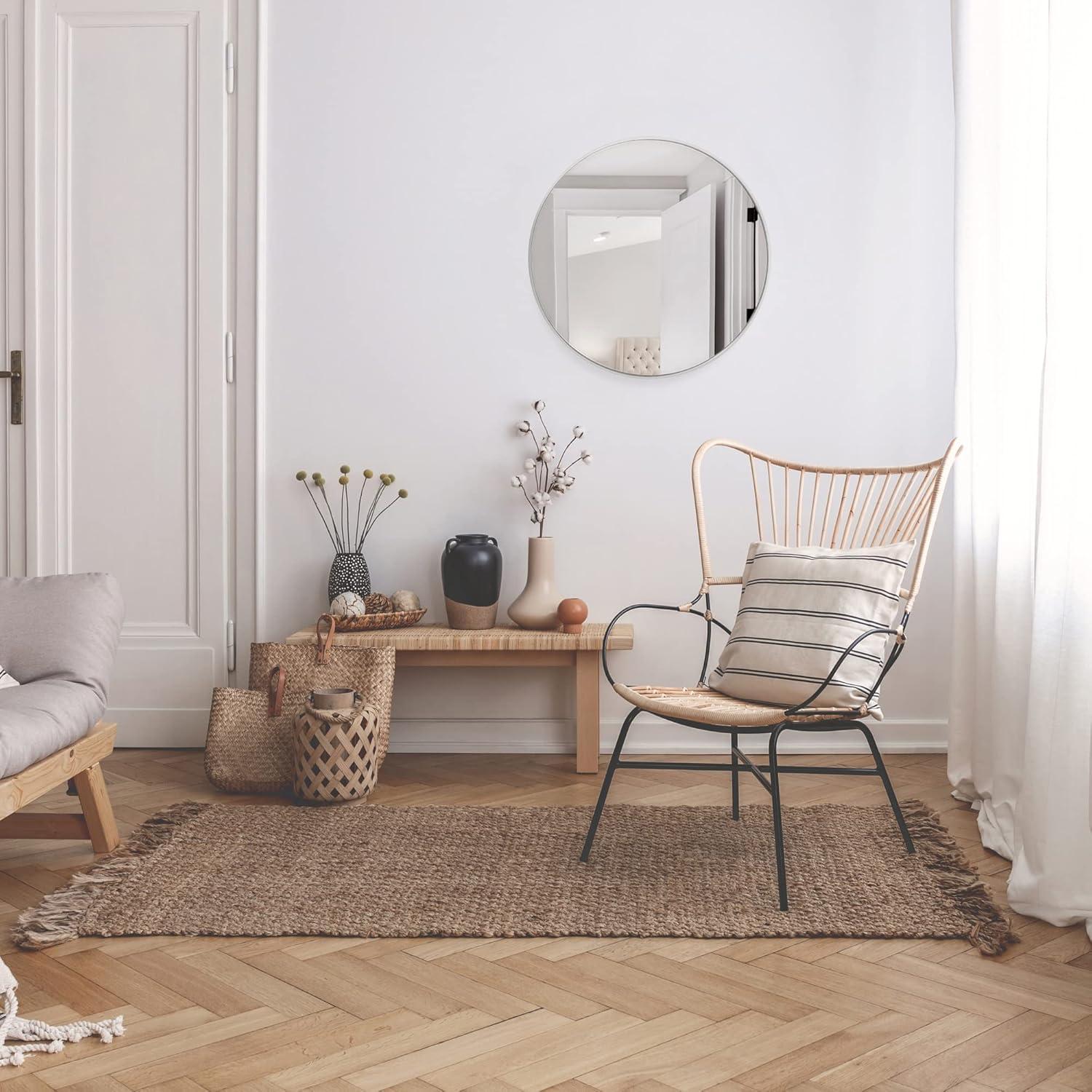 Kenna Round Wall Accent Mirror – 24-Inch, Modern Metal Framed – Living Room, Bedroom, Bathroom Vanity Mirror – Silver – Design House, 587188-SLV