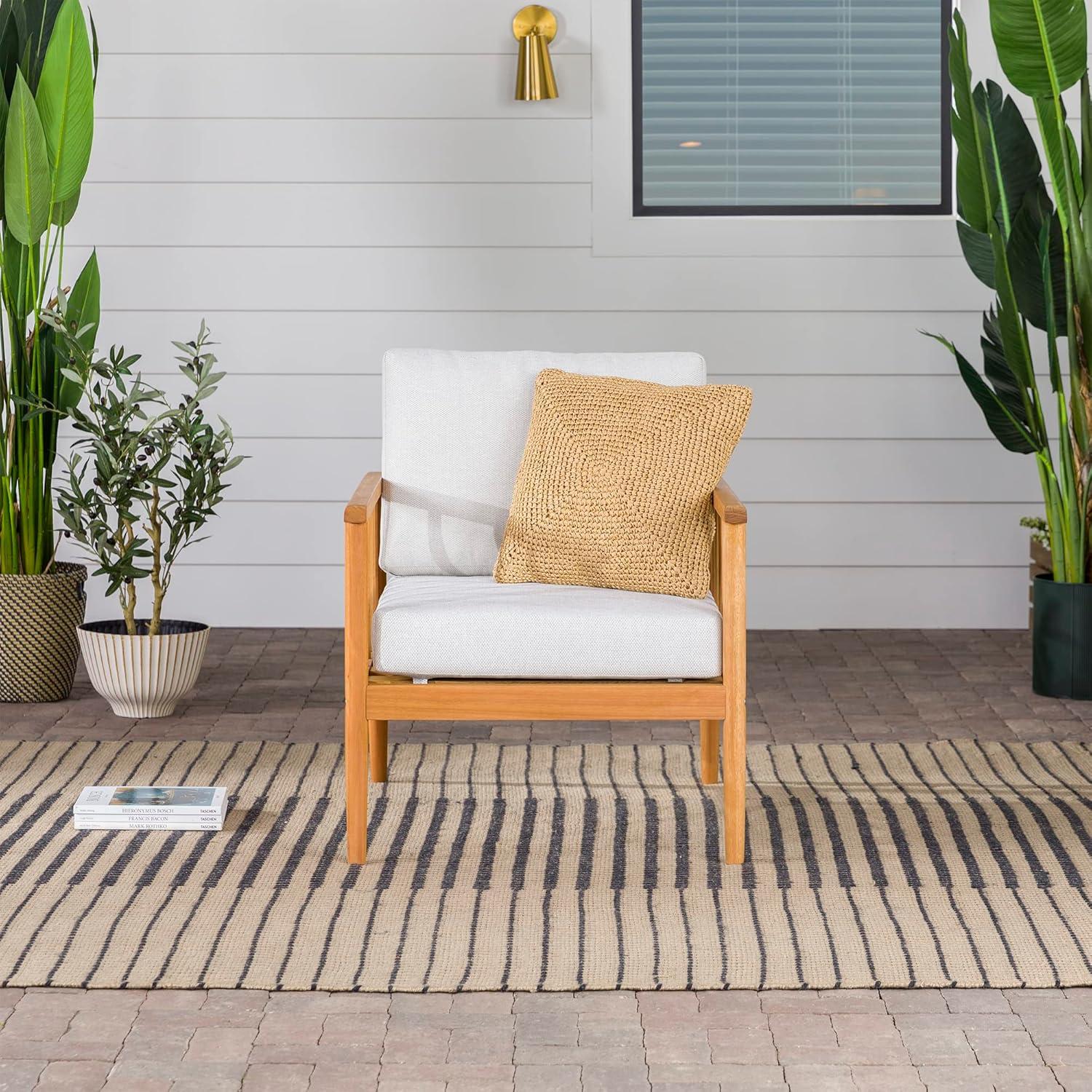 Modern Outdoor Solid Wood Spindle Style Single Lounge Chair - Natural