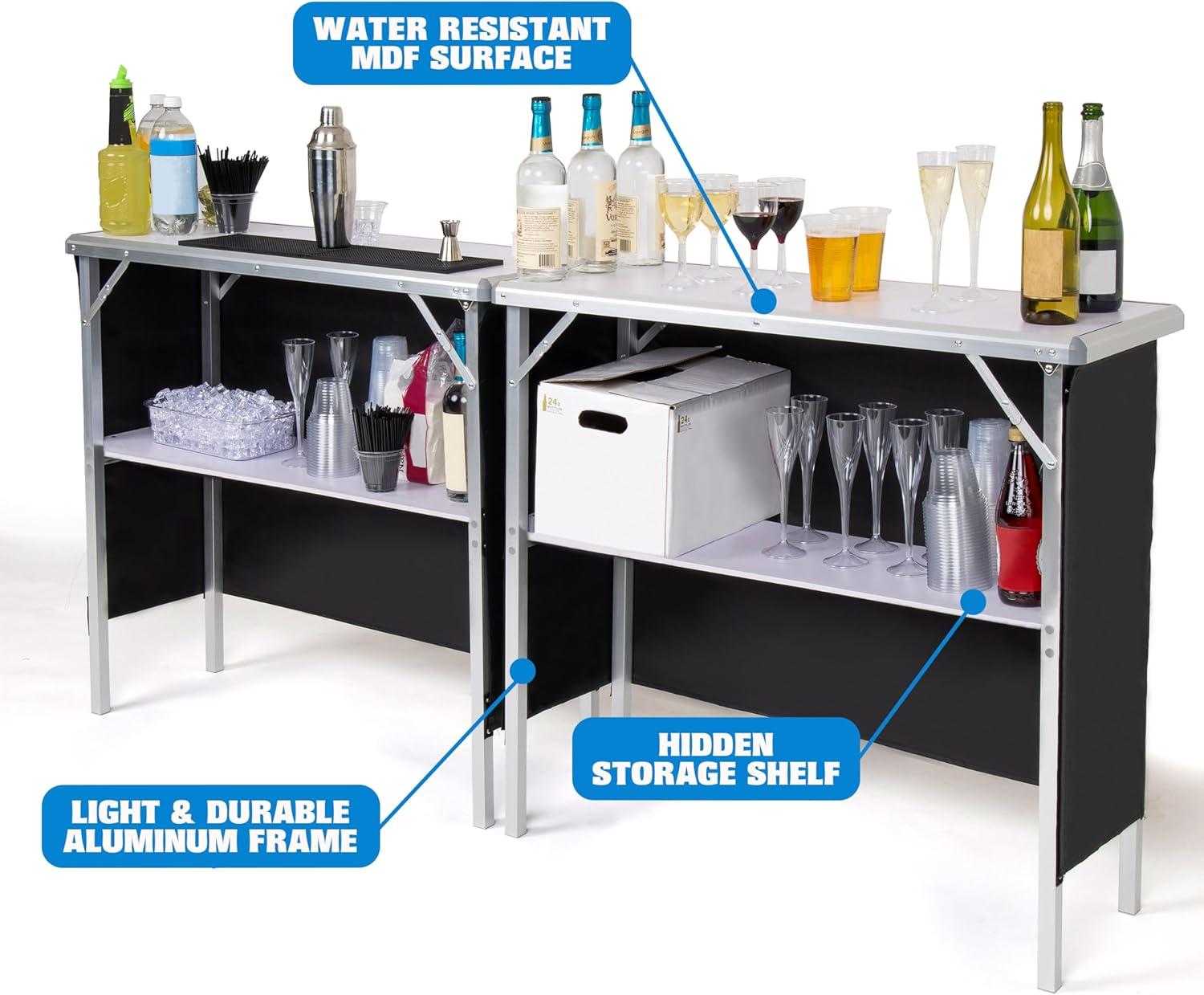 GoBar Portable Double Bar Table Set - Mobile Bartender Station for Events - Includes Carrying Case