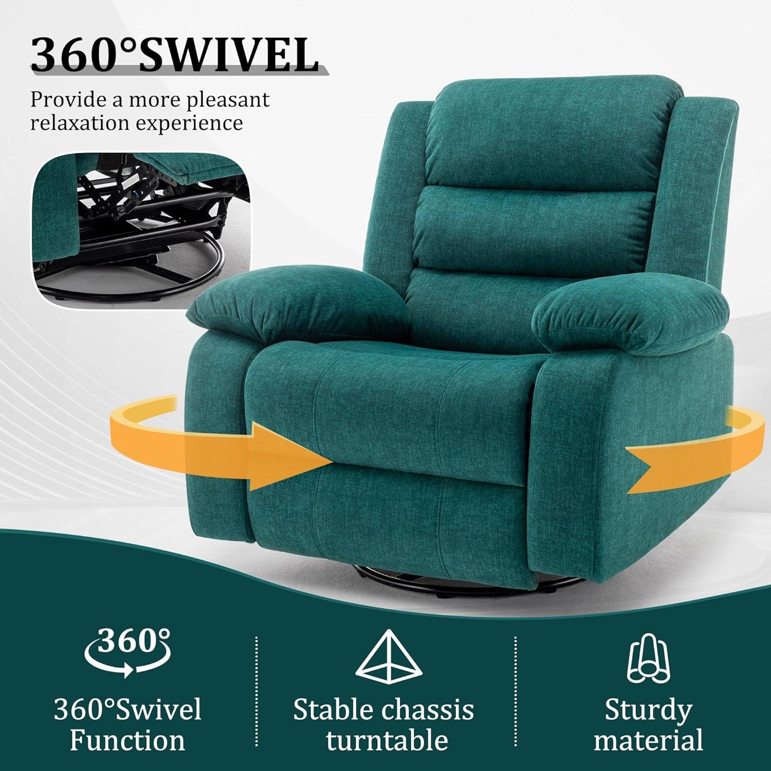 Ellisse Recliner Chair, Wide Rocker Chair, Rocking Chair with Massage and Heat, 360°Swivel Rocking Chairs, Oversized Recliner for Adult