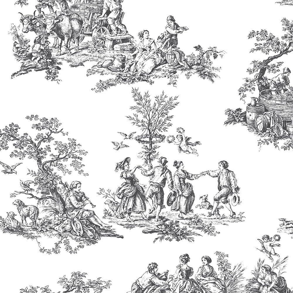 Victorian Black and White Pre-pasted Vinyl Wallpaper Roll