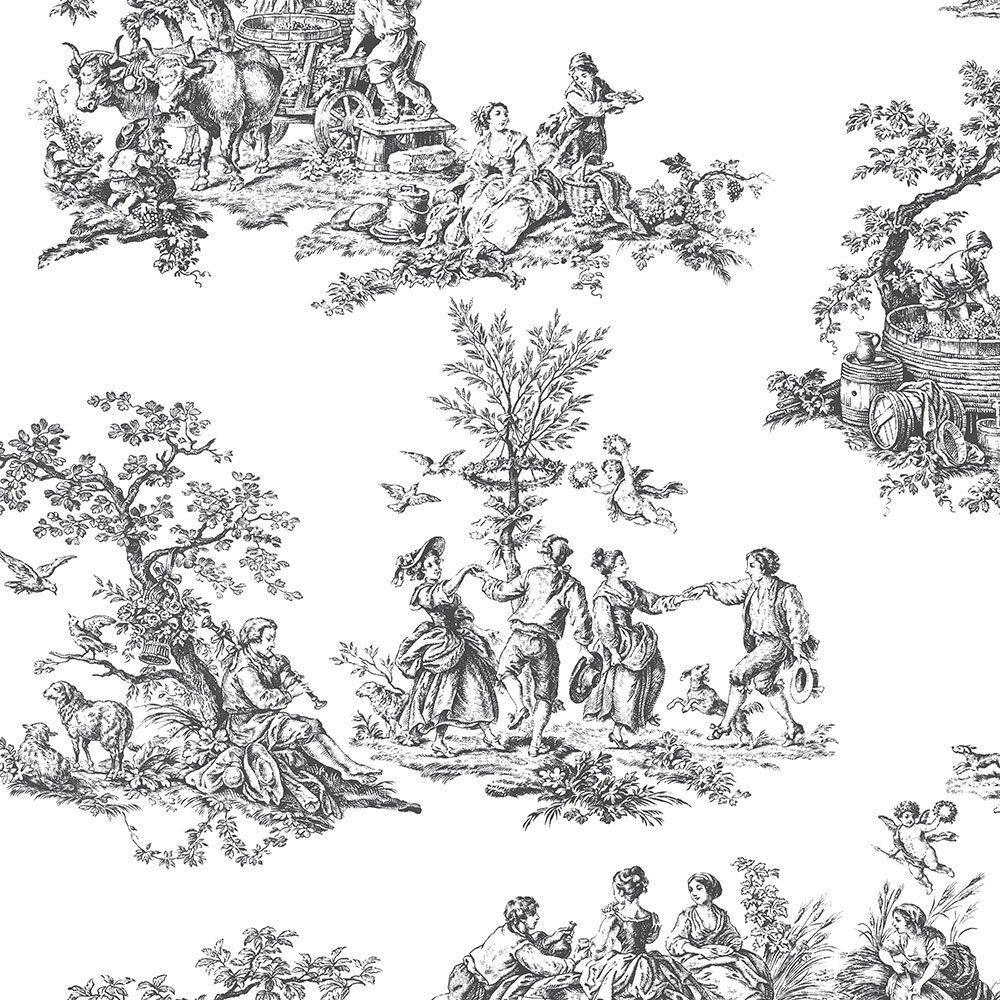 Victorian Black and White Pre-pasted Vinyl Wallpaper Roll