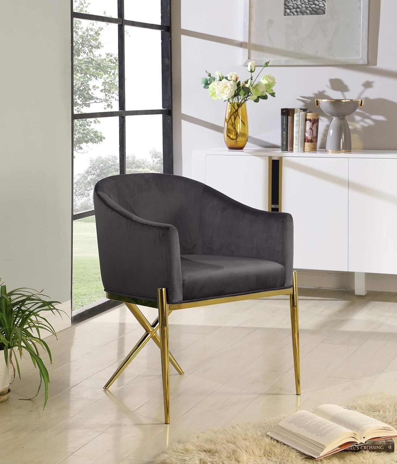 Meridian Furniture Modern 19.5"H Velvet Dining Chair in Gray/Gold