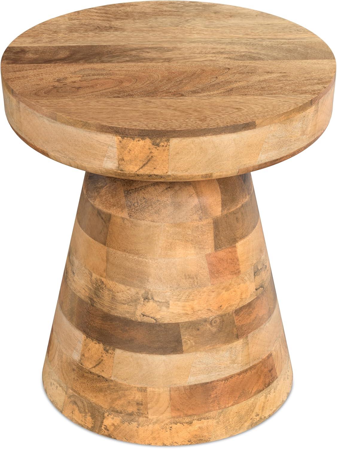 Simpli Home Robbie 16"W Solid Mango Wood Round Accent Table with Sculptural Design