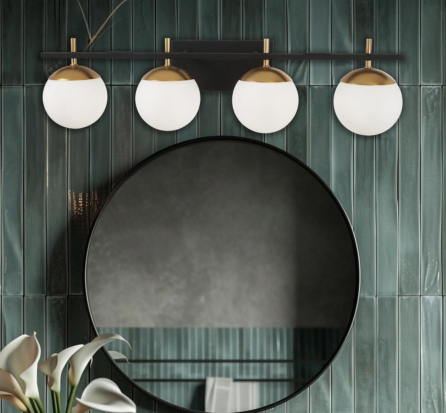 George Kovacs Lighting Alluria 4 - Light Vanity in  Weathered Black W/Autumn Gold