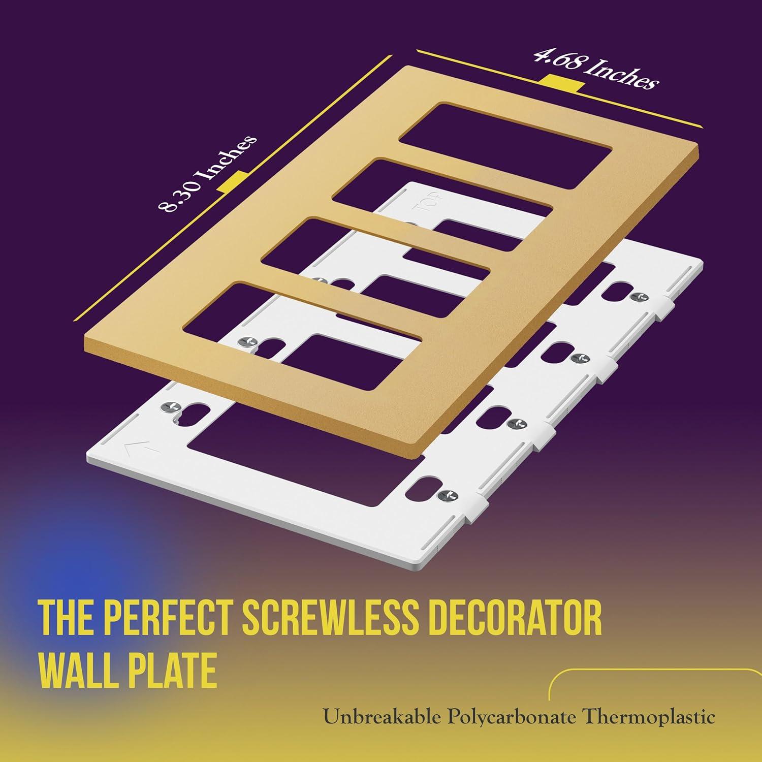 ENERLITES Elite Series Screwless Decorator Wall Plate Child Safe Outlet Cover, Gloss Finish, Size 4-Gang 4.68" H x 8.30" L, Unbreakable Polycarbonate Thermoplastic, SI8834-GD, Gold