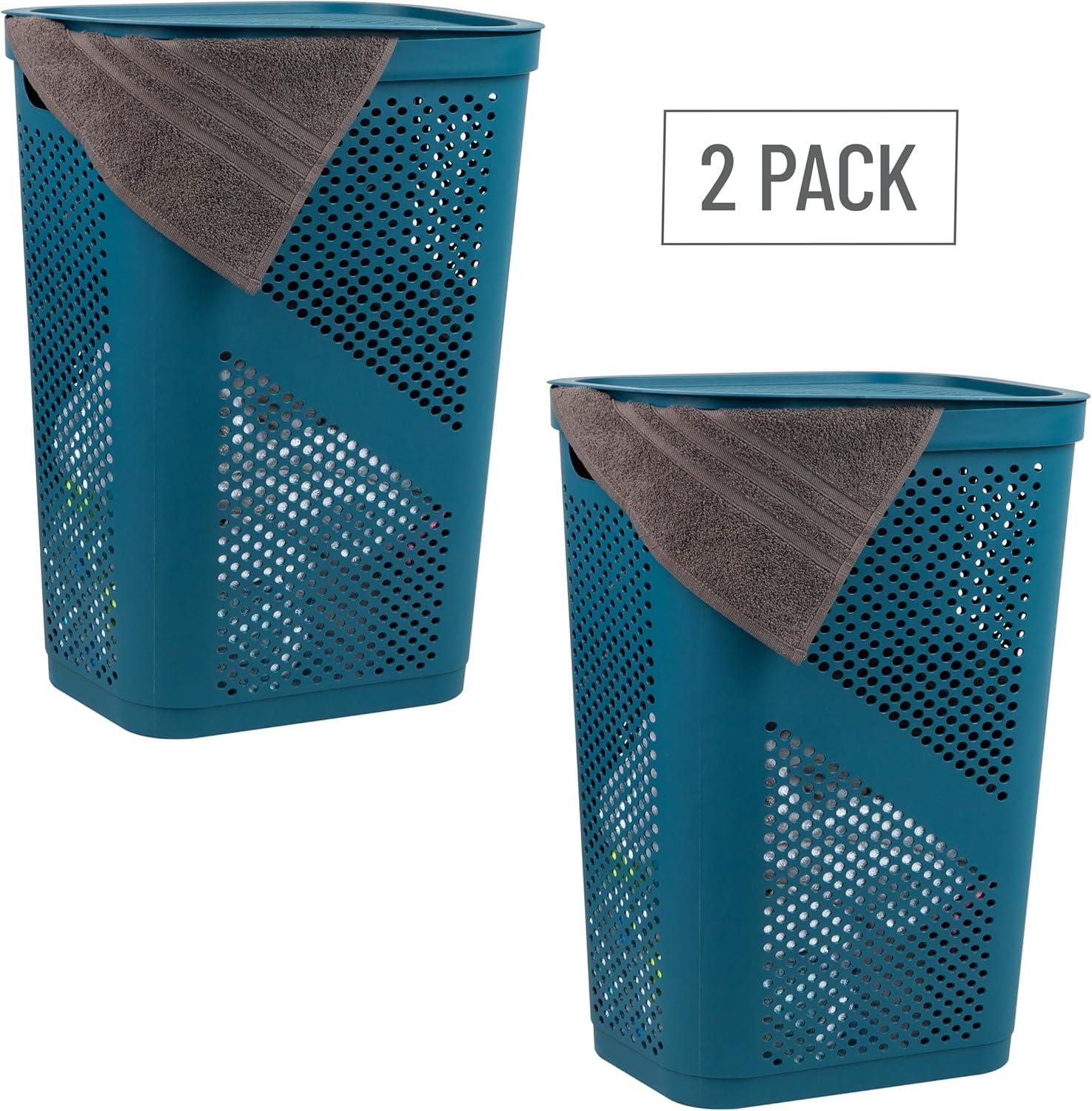 Mind Reader Mind Reader 60L Slim Laundry Hamper, Clothes Basket, Lid, Ventilated, Plastic, 17.25"L x 13.75"W x 23.5"H, 2-Pack