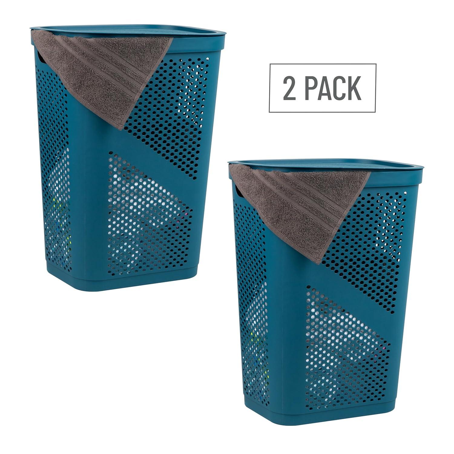 Mind Reader Mind Reader 60L Slim Laundry Hamper, Clothes Basket, Lid, Ventilated, Plastic, 17.25"L x 13.75"W x 23.5"H, 2-Pack