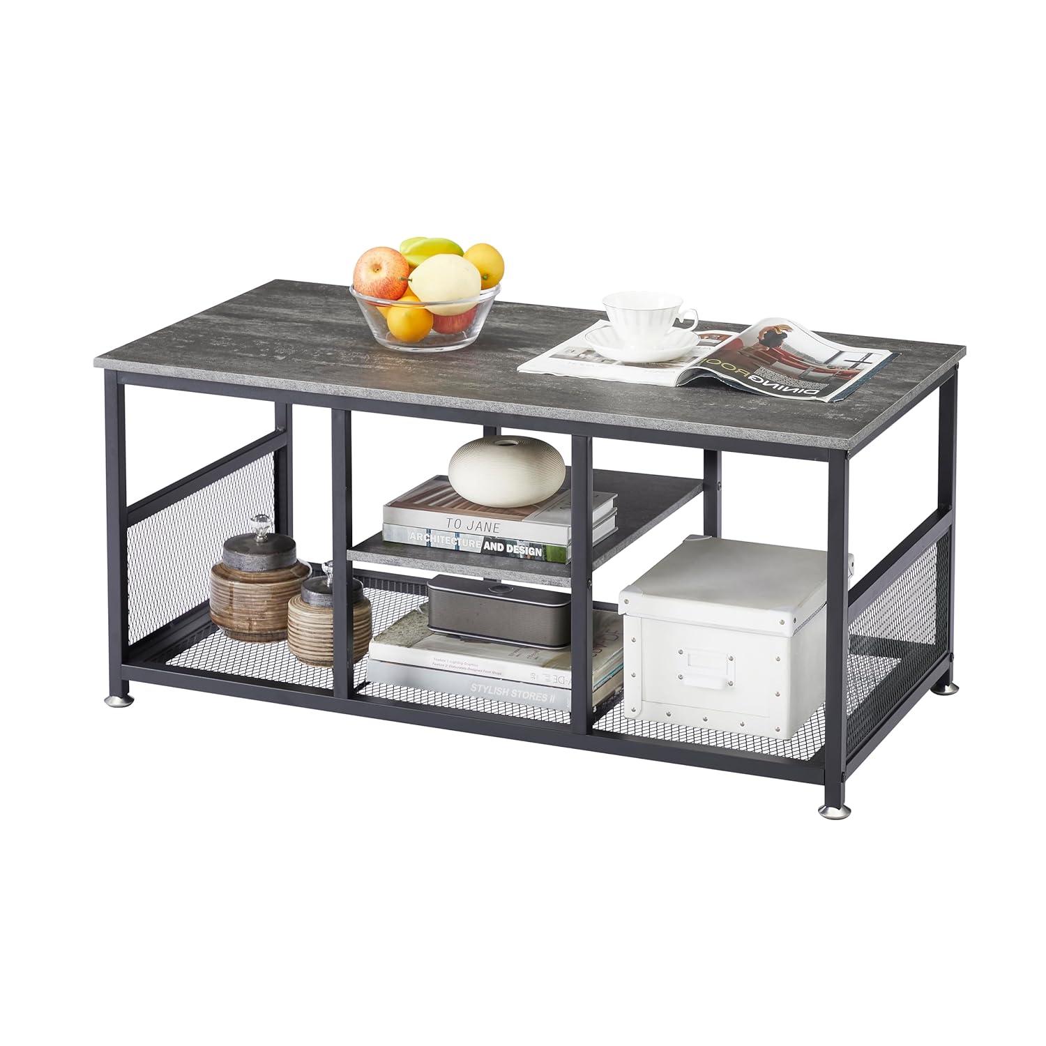 17 Stories Coffee Center Table With Storage For Living Room Office Reception, Industrial Mesh Shelf, 39.4 Inch,