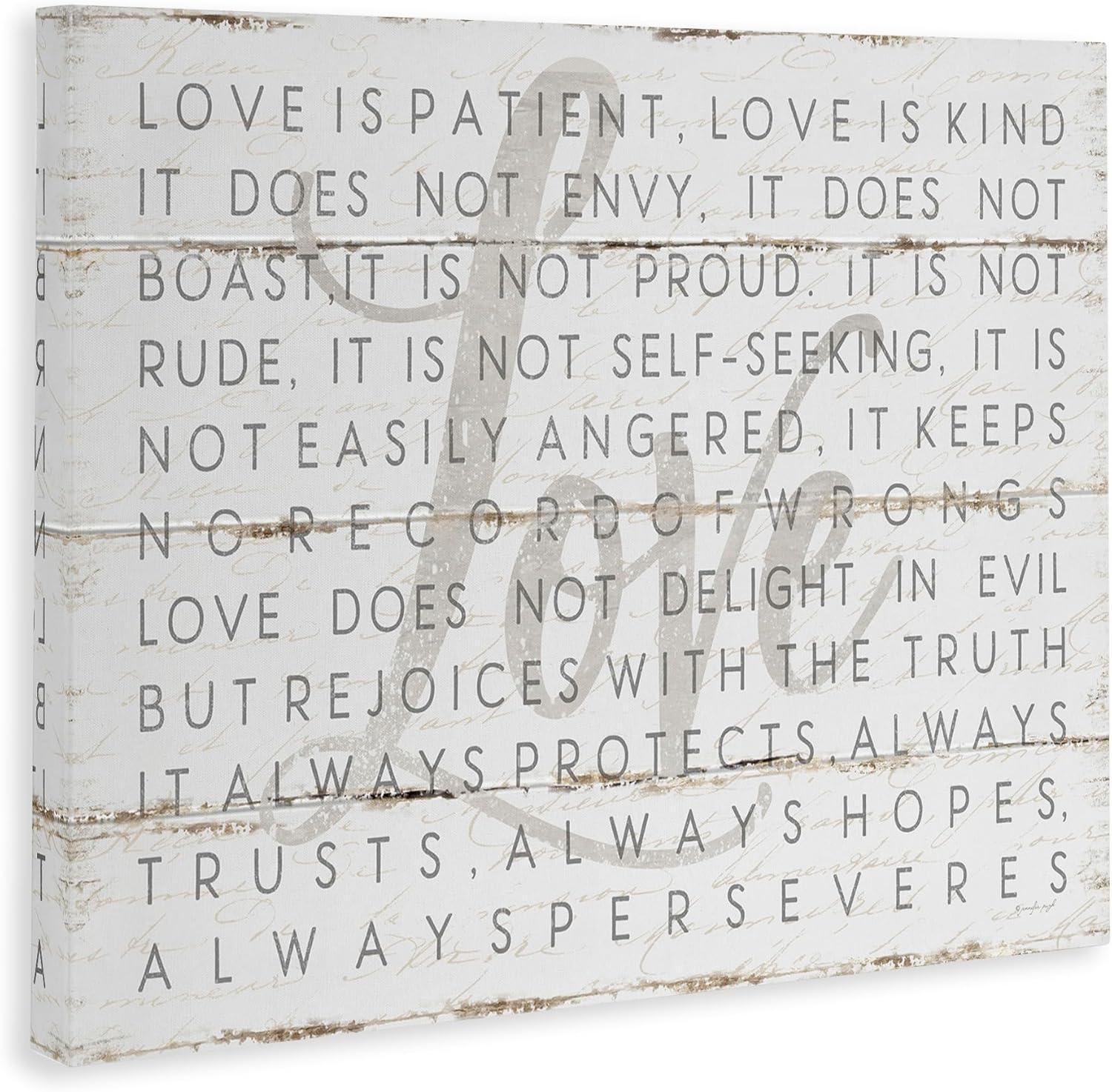 Stupell IndustriesLove Is Patient Grey on White Planked LookCanvas Wall Art by Jennifer Pugh