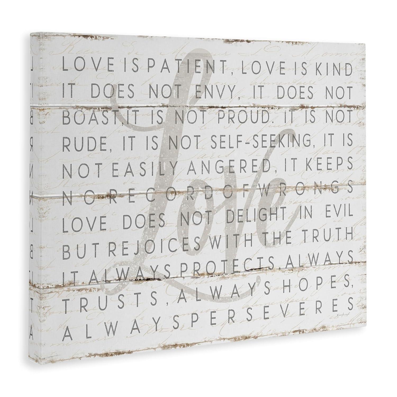 Stupell IndustriesLove Is Patient Grey on White Planked LookCanvas Wall Art by Jennifer Pugh