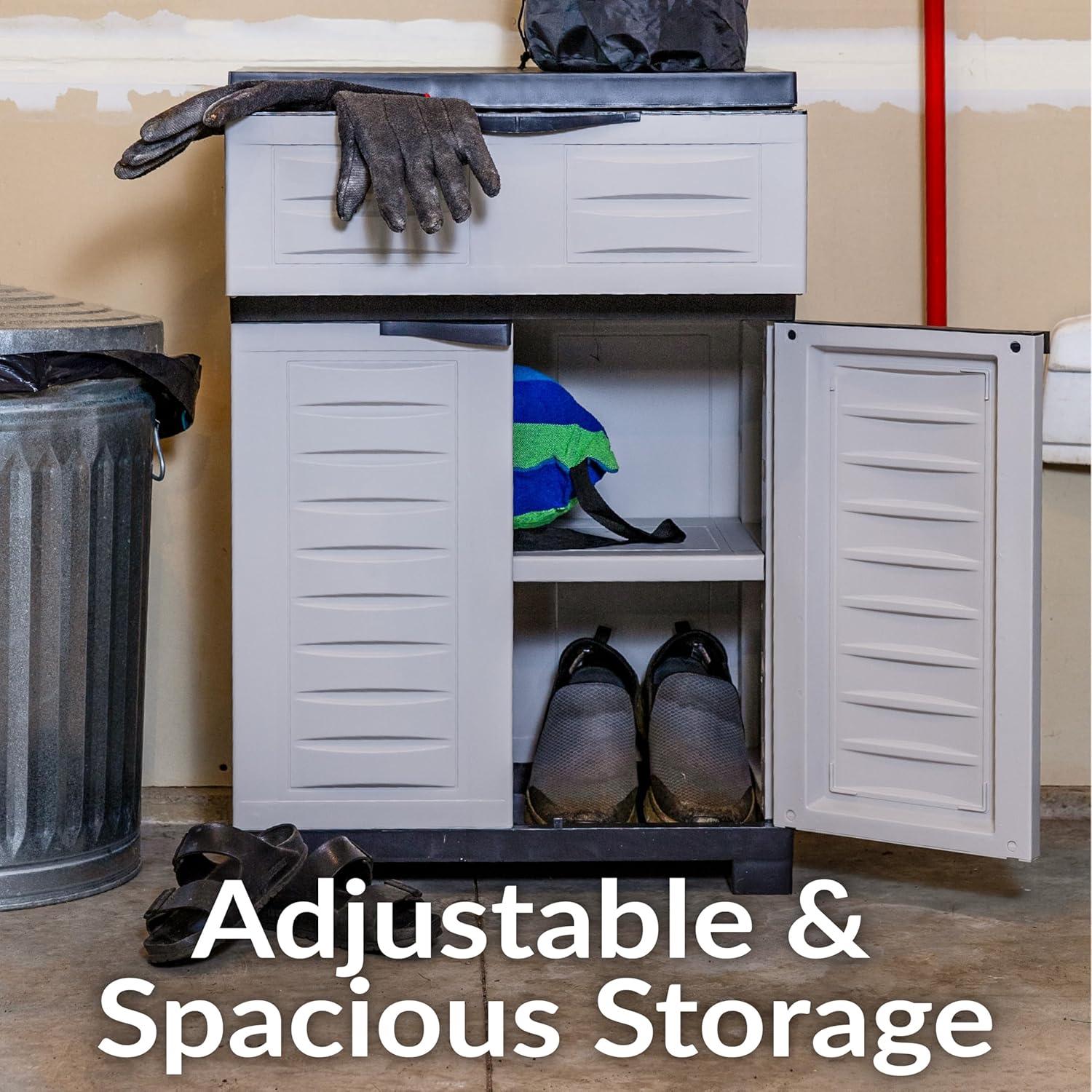 Sunnydaze Versatile Plastic Storage Cabinet with Adjustable Shelf - Gray with Charcoal Trim - 34.5"