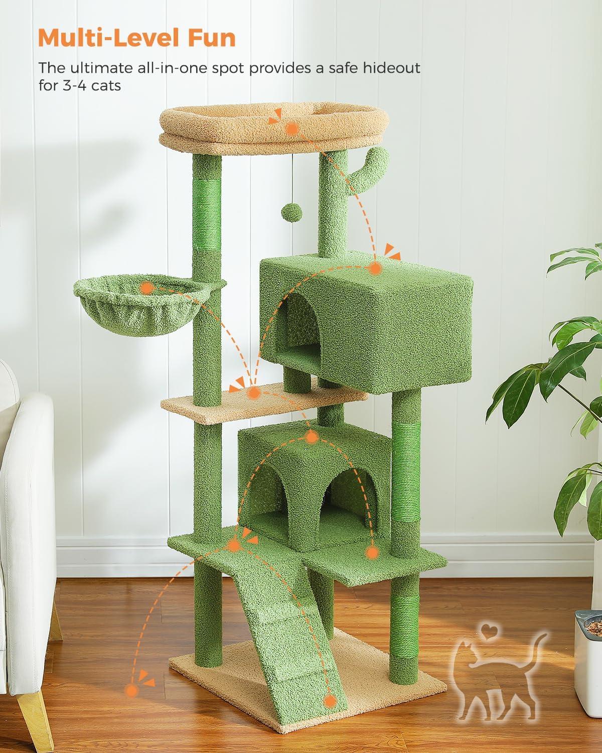 71" Indoor Tall Large Cat Tree Multi-Level Cat House With 2 Big Condo Pad Bed, Cozy Hammock And Scratching Posts