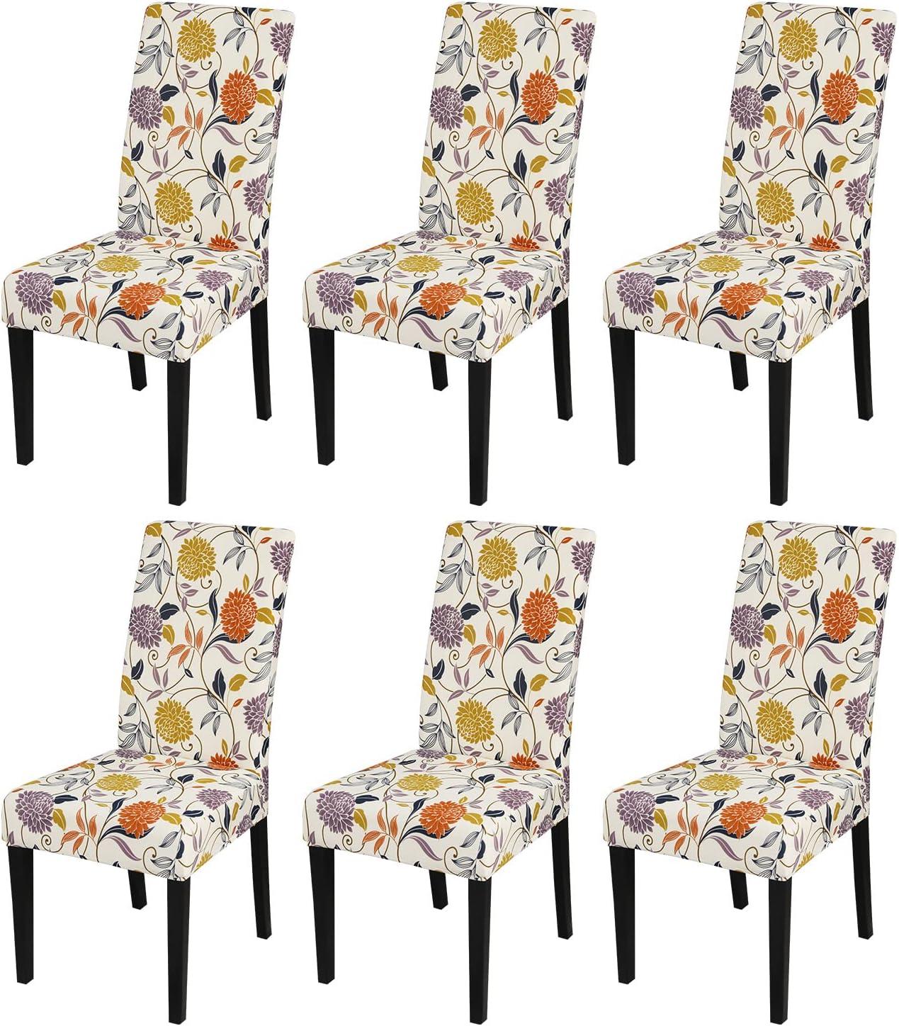 Dining Chair Covers Set of 6 Stretch Floral Dining Chair Slipcovers for Parson Chairs 6 Pack Washable Removable，(6,#16)