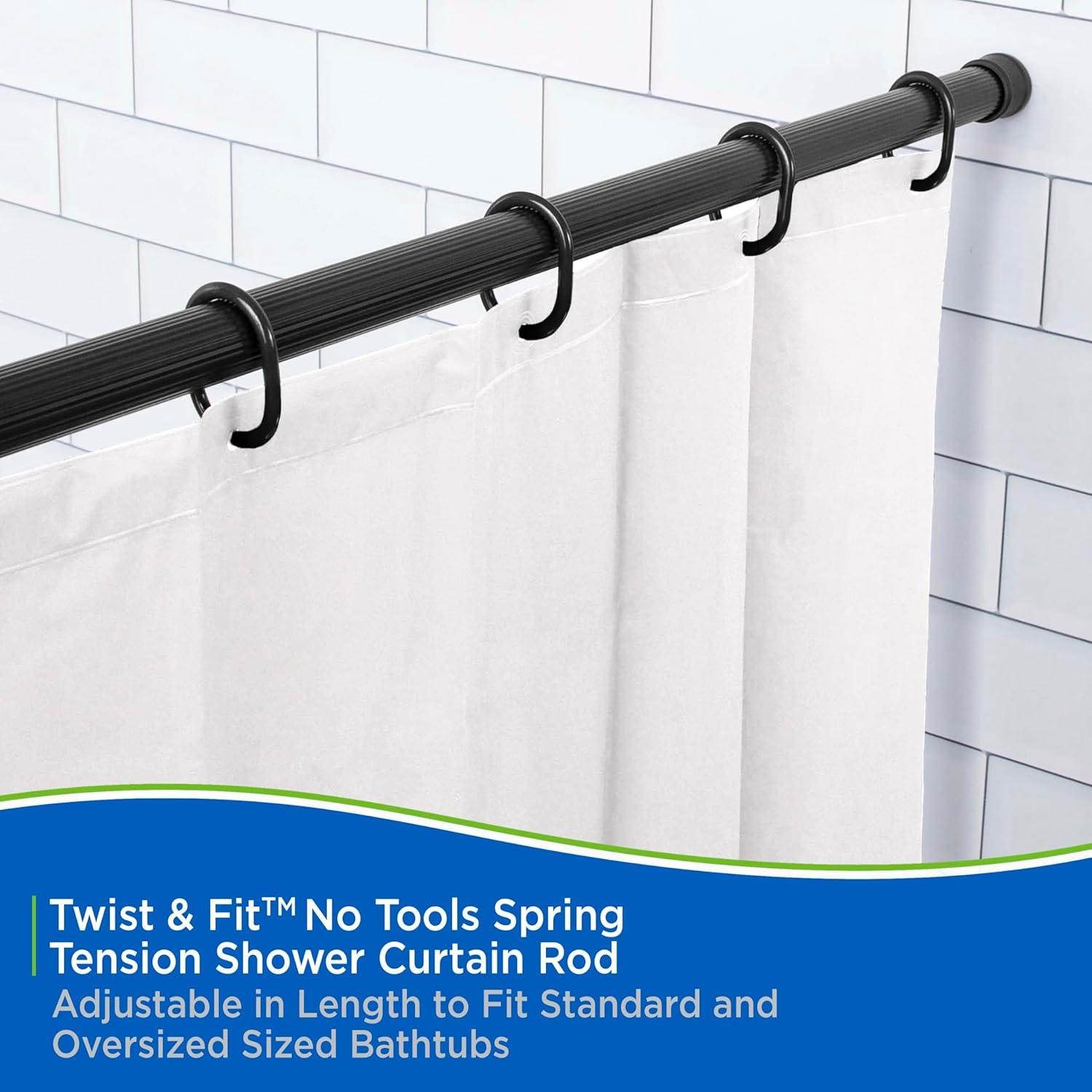 Kenney® Twist & Fit™ No Tools Rust-Resistant Coated Steel Straight Spring Tension Shower Curtain Rod, 42-72", Black