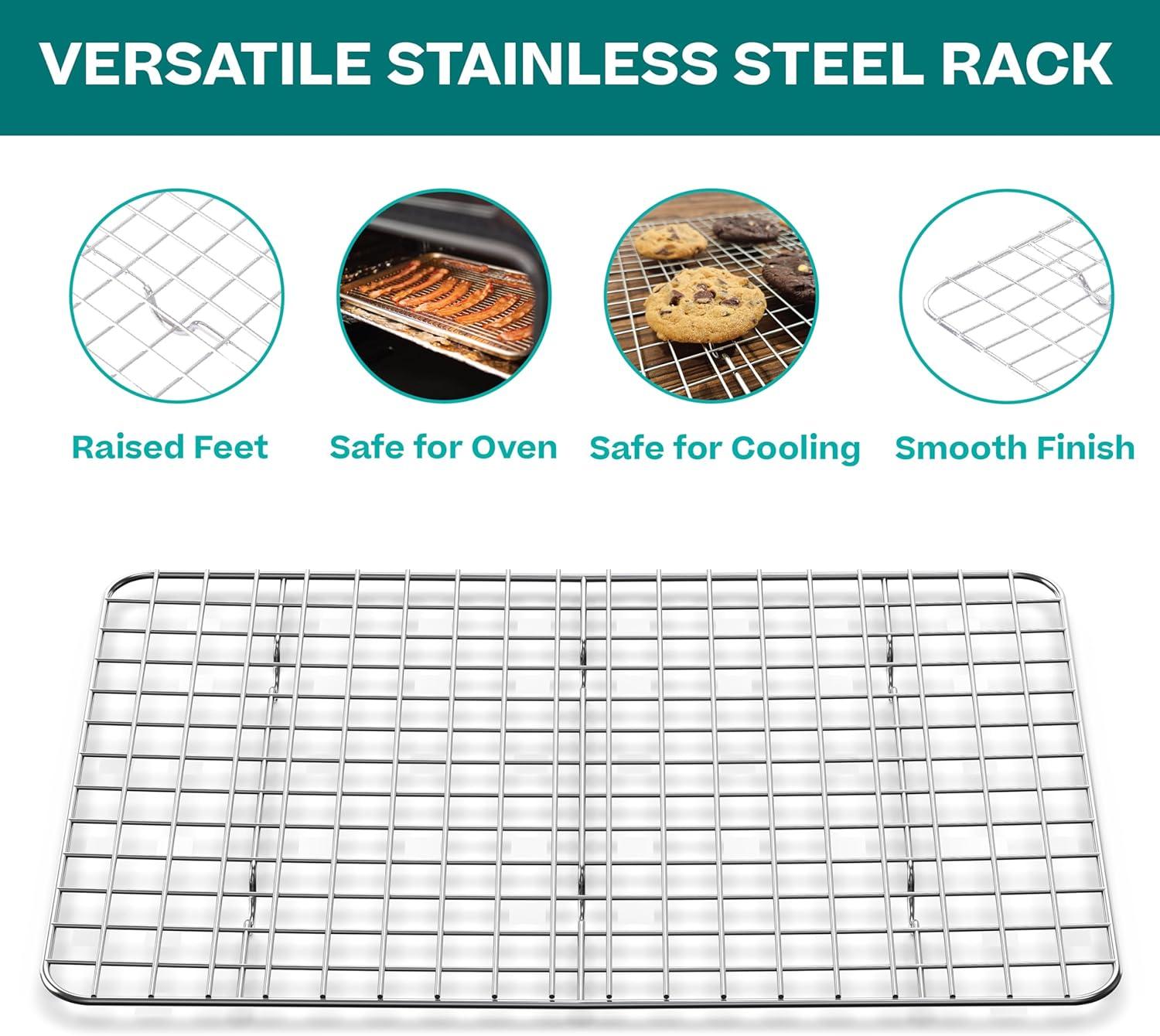 100% Recycled Aluminum by Baker's Secret, Bakeware Set 4pcs, 2x Baking Trays for Oven Cookie Sheet 18" with 2x Stainless Steel Rack Never Rust - The Natural Aluminum Collection