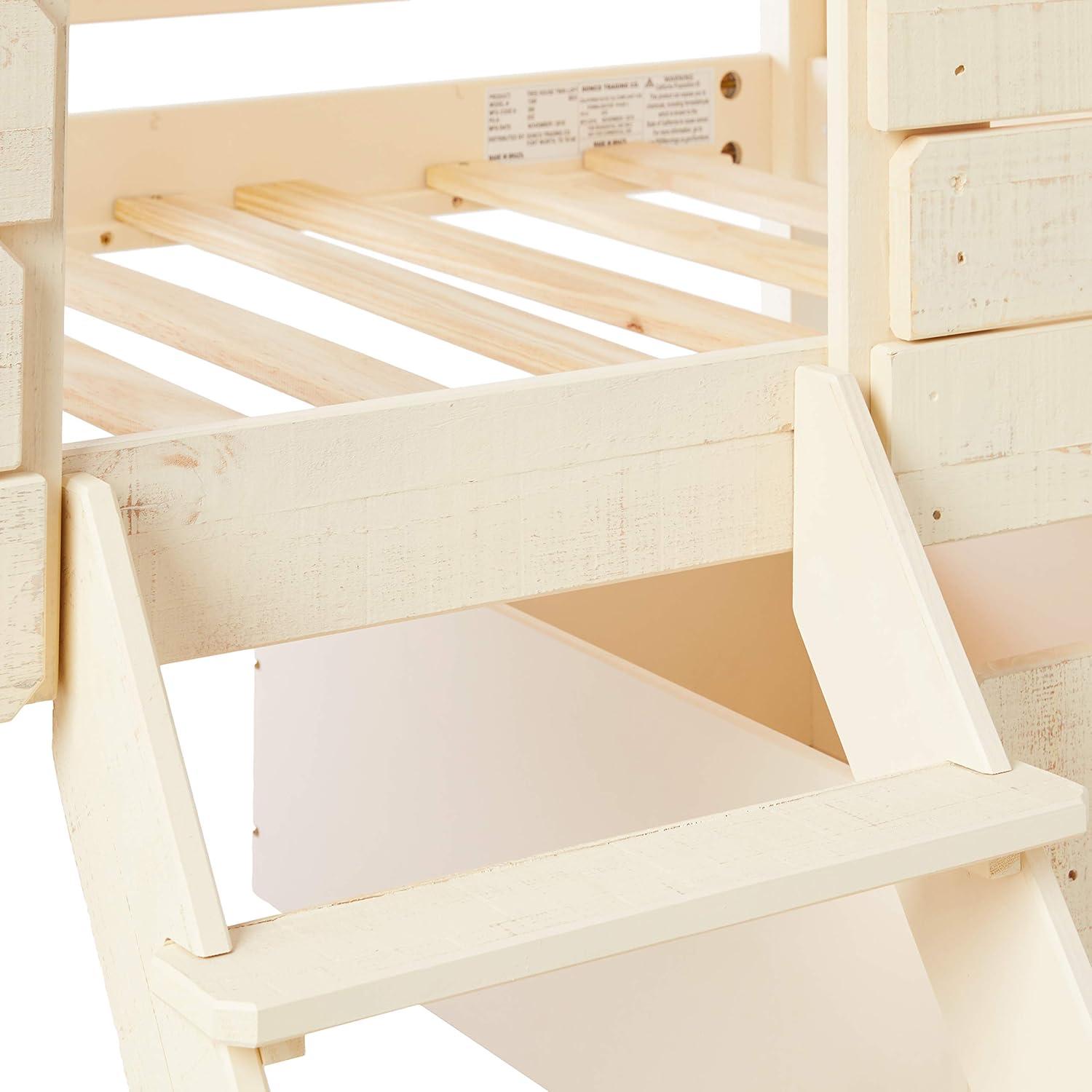 Rustic Sand Twin Pine Loft Bed with Storage Drawers