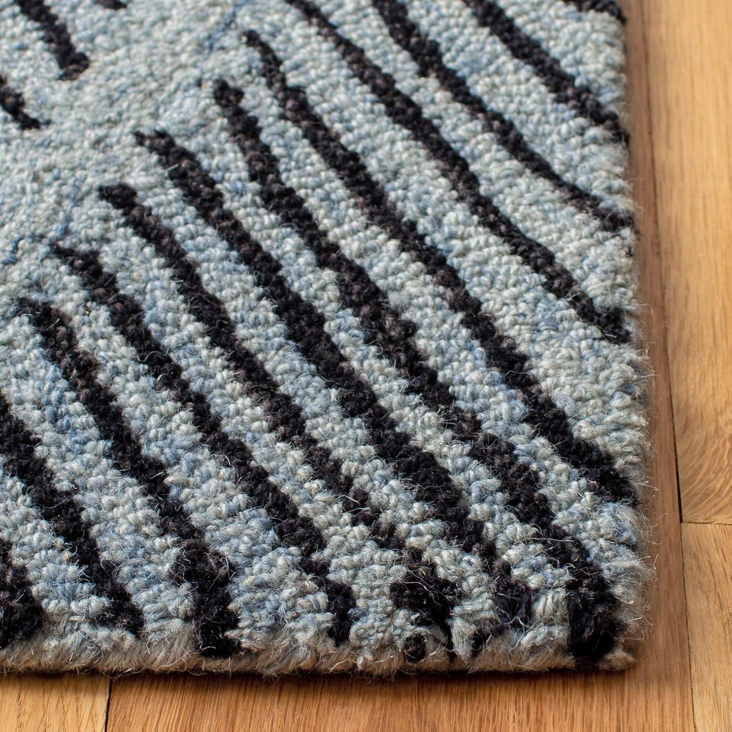 Light Blue and Charcoal Hand-Tufted Wool Runner Rug