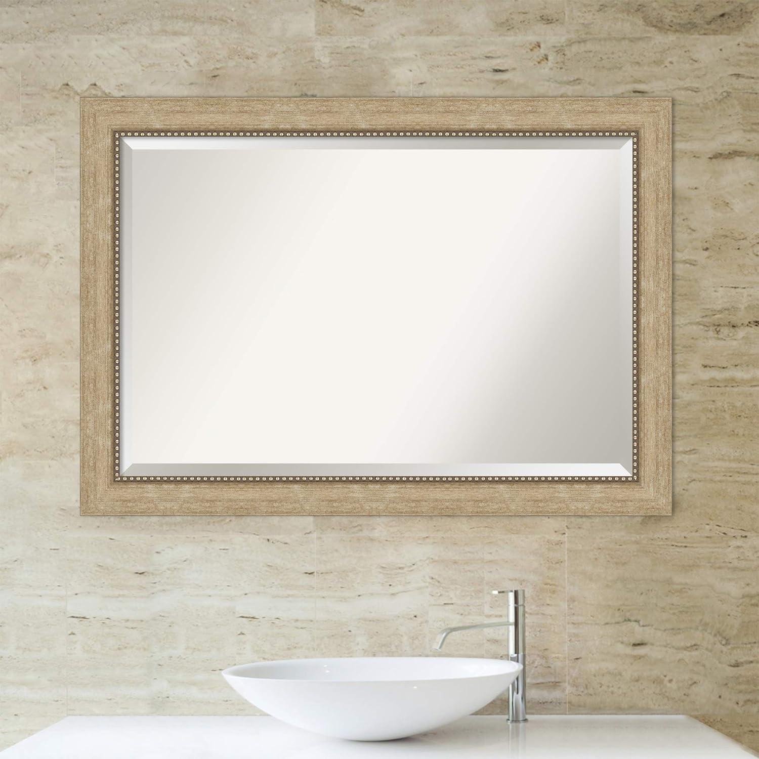 Amanti Art Beveled Bathroom Wall Mirror - Astor Frame Astor Champagne Outer Size: 41 x 29 in Gold