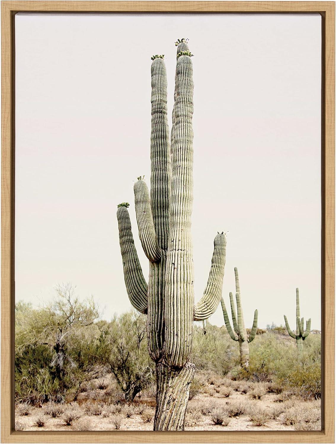 Sunrise Cactus Natural Framed Canvas Wall Art, 18x24