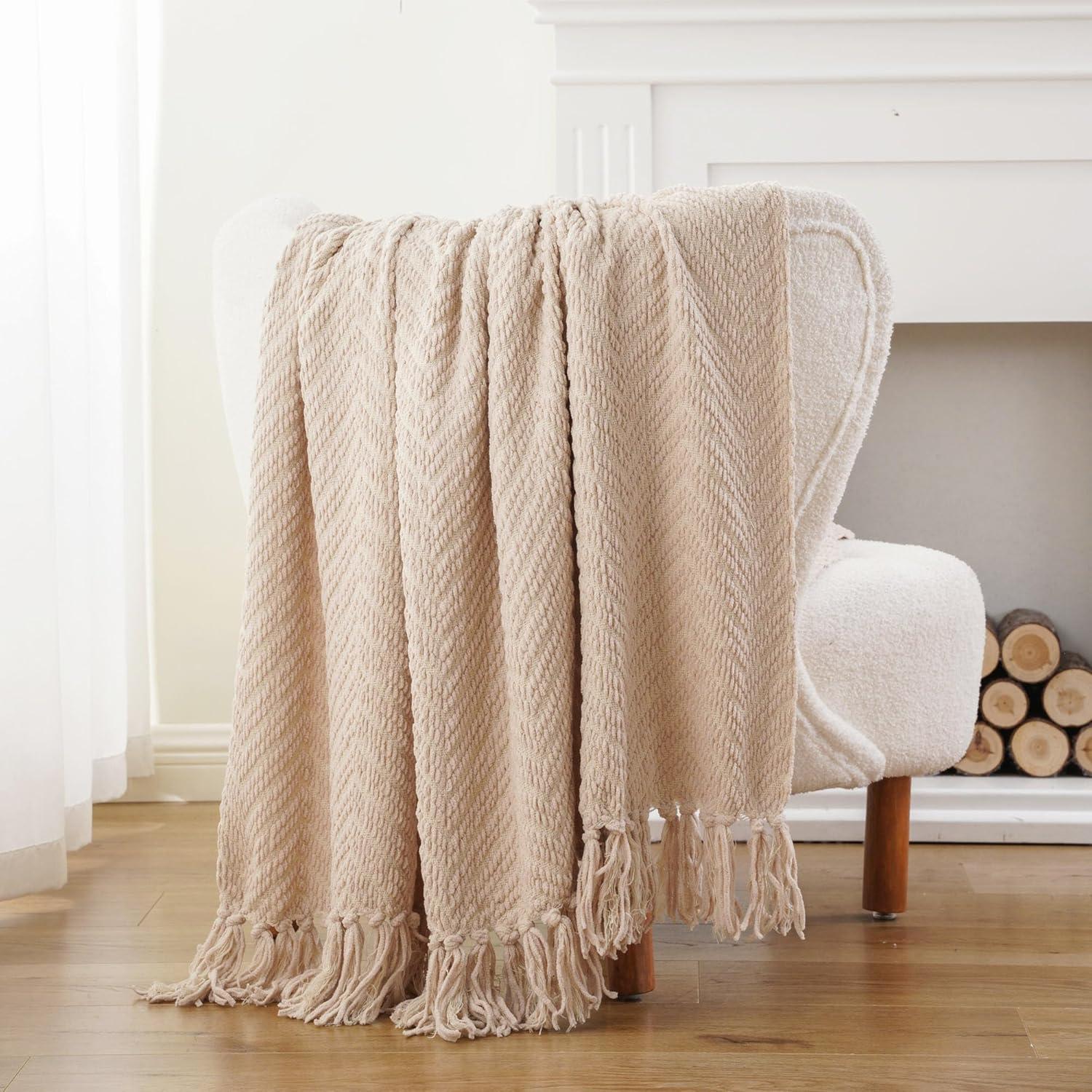 Battilo Home Throw Blanket for Couch, Decorative Knit Grey Blanket for Bed, Super Soft Warm Grey Throws for Room Farmhouse Accent Decor, 50"x60"