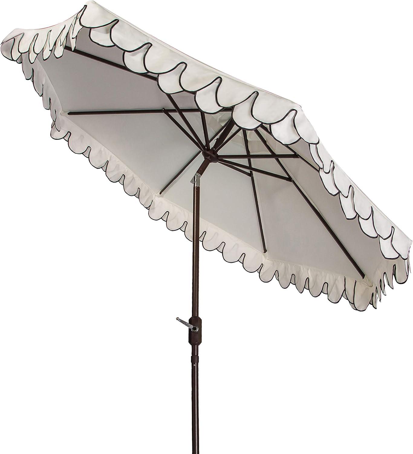 Venice 11Ft Round Crank Umbrella - PAT8110 - Ivory/Black - Safavieh
