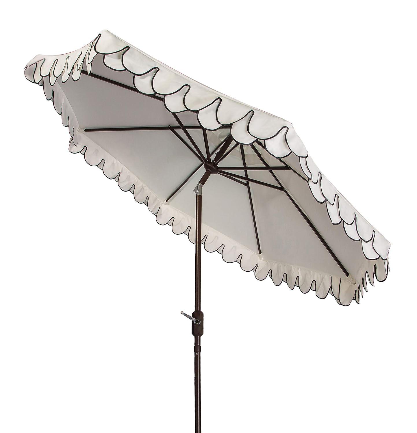 Venice 11Ft Round Crank Umbrella - PAT8110 - Ivory/Black - Safavieh