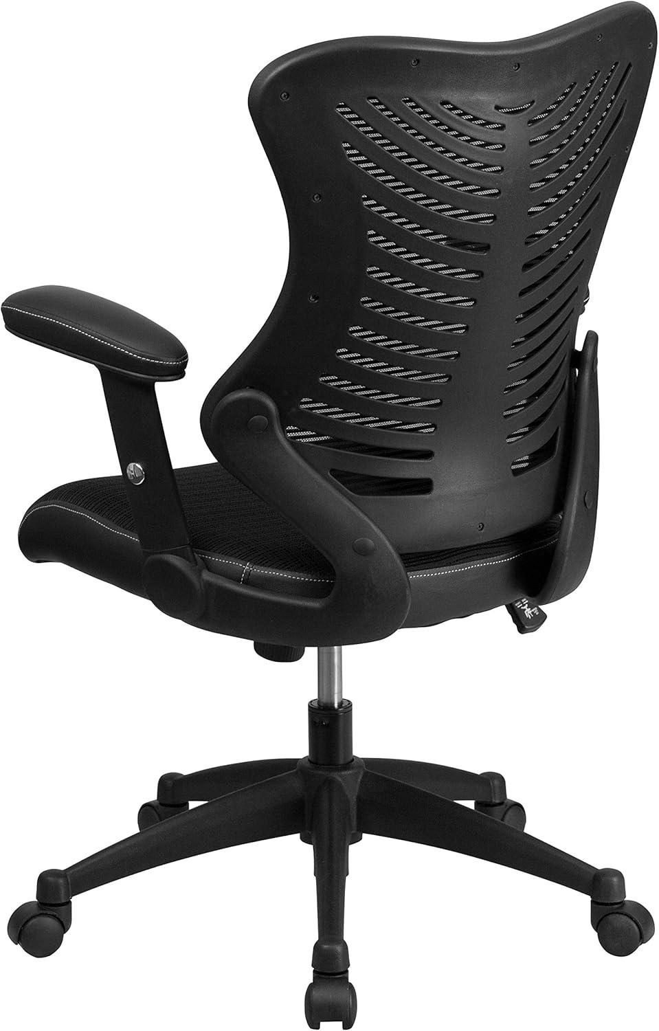 Contemporary High-Back Black Mesh & Leather Executive Office Chair with Adjustable Arms