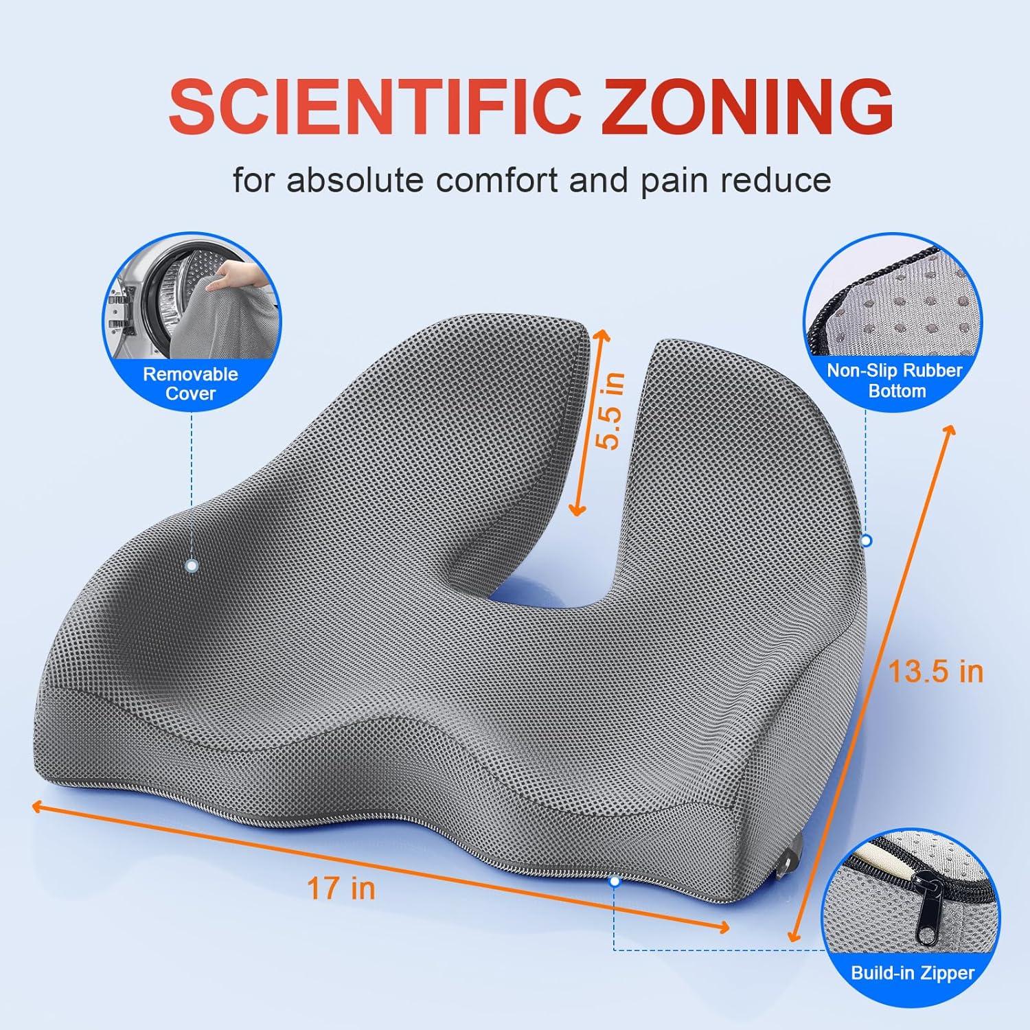 RTB-Benazcap Seat Cushion, X Large Office Chair Cushion for Sciatica & Tailbone pain relief, Memory Foam Pad Pillow for Office Desk, Car Seat, Wheelchair