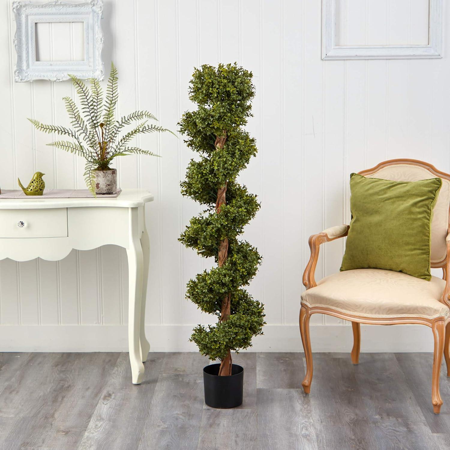 Nearly Natural 5' Plastic Boxwood Artificial Topiary, Green
