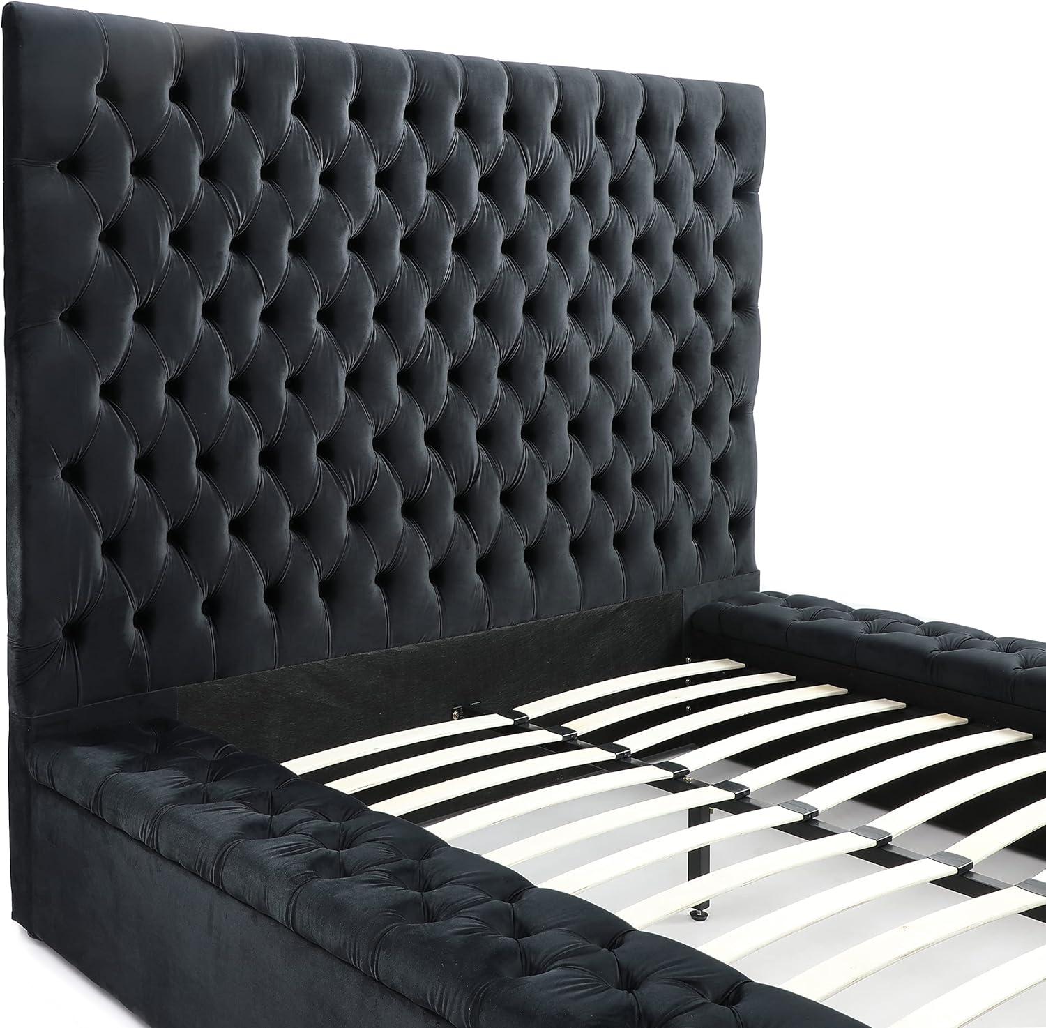 Better Home Products Cosmopolitan Cama Tamaño Queen con Plataforma Tapizada en Terciopelo en Negro