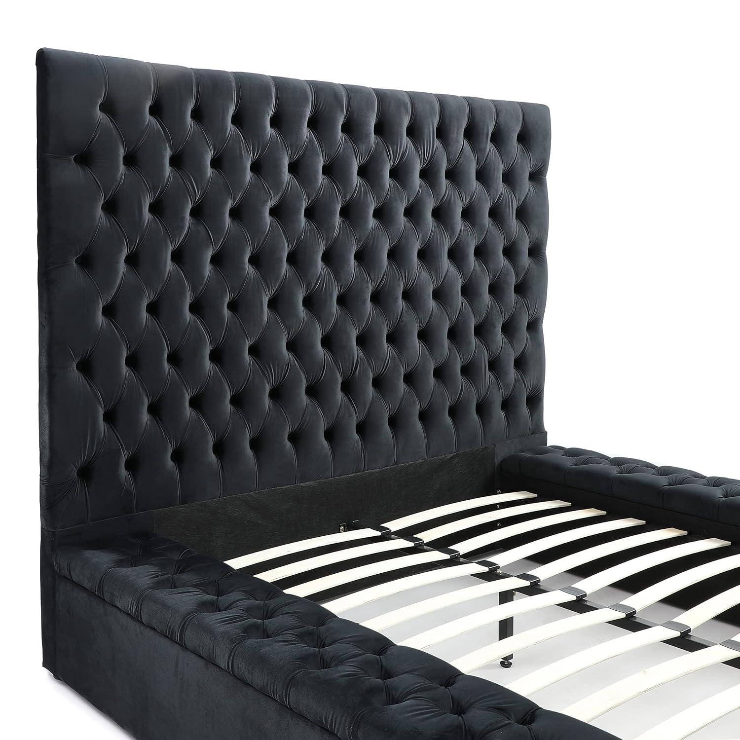 Better Home Products Cosmopolitan Cama Tamaño Queen con Plataforma Tapizada en Terciopelo en Negro