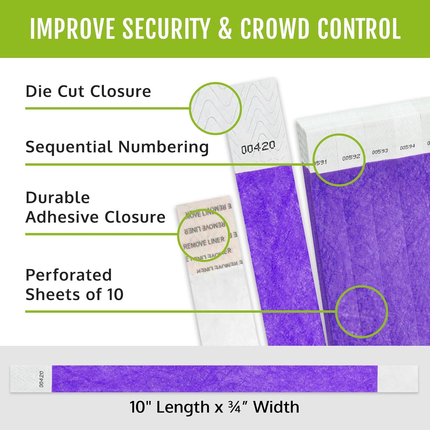 500 WristCo Pantone Purple Tyvek Wristbands for Events - Comfortable Tear Resistant Paper Bracelets ID Wrist Bands for Concerts Festivals Admission Party Identification