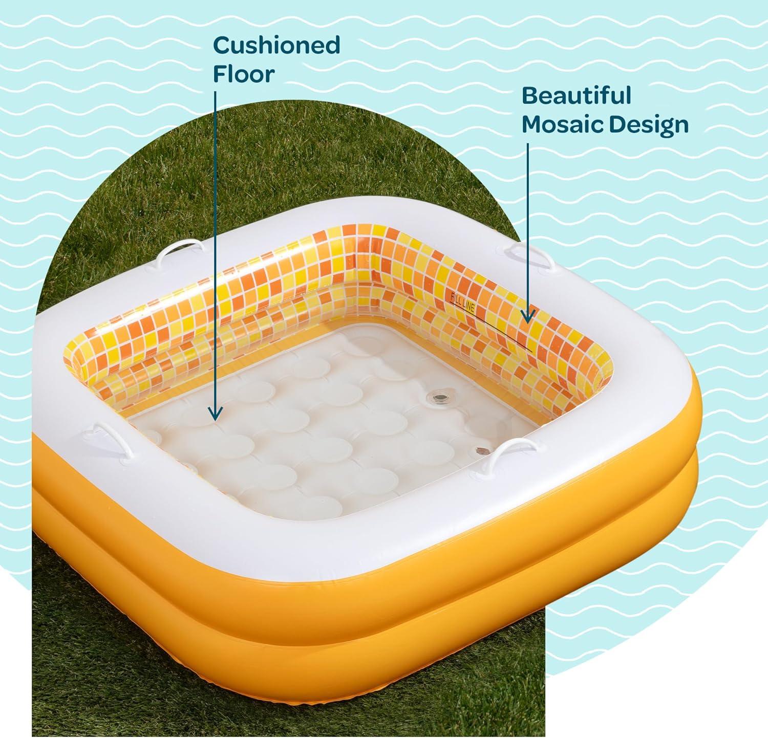 Orange Burst Inflatable Baby Pool with Grip Handles