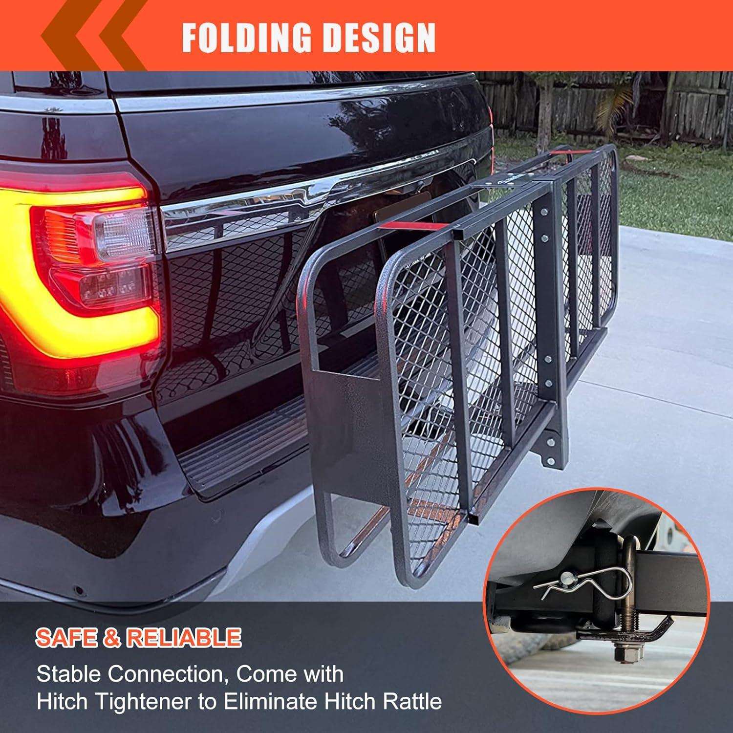 Black Steel Folding Hitch Mount Cargo Carrier with Waterproof Bag