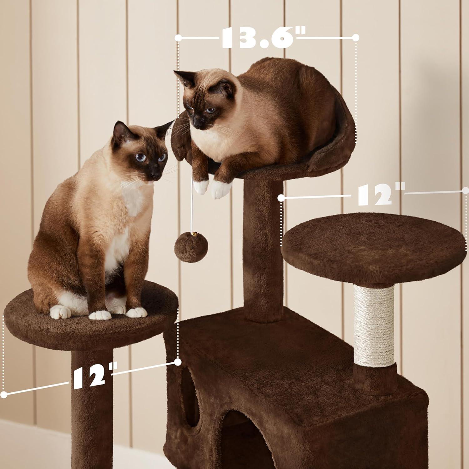 54" Cat Tree, Cat Tower Condo with Scratching Post and Ladder, Pet Furniture with Hanging Ball and Platforms for Indoor, Home