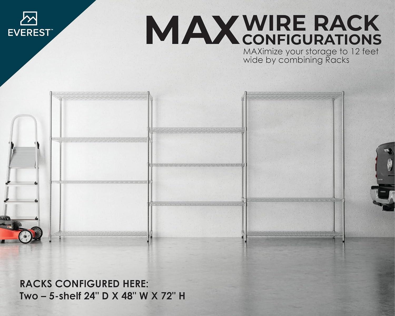 Everest Home Everest Wire Rack Heavy-Duty 5-Tier Utility Shelving Unit, 48 W x 24 D x 72 H, Chrome