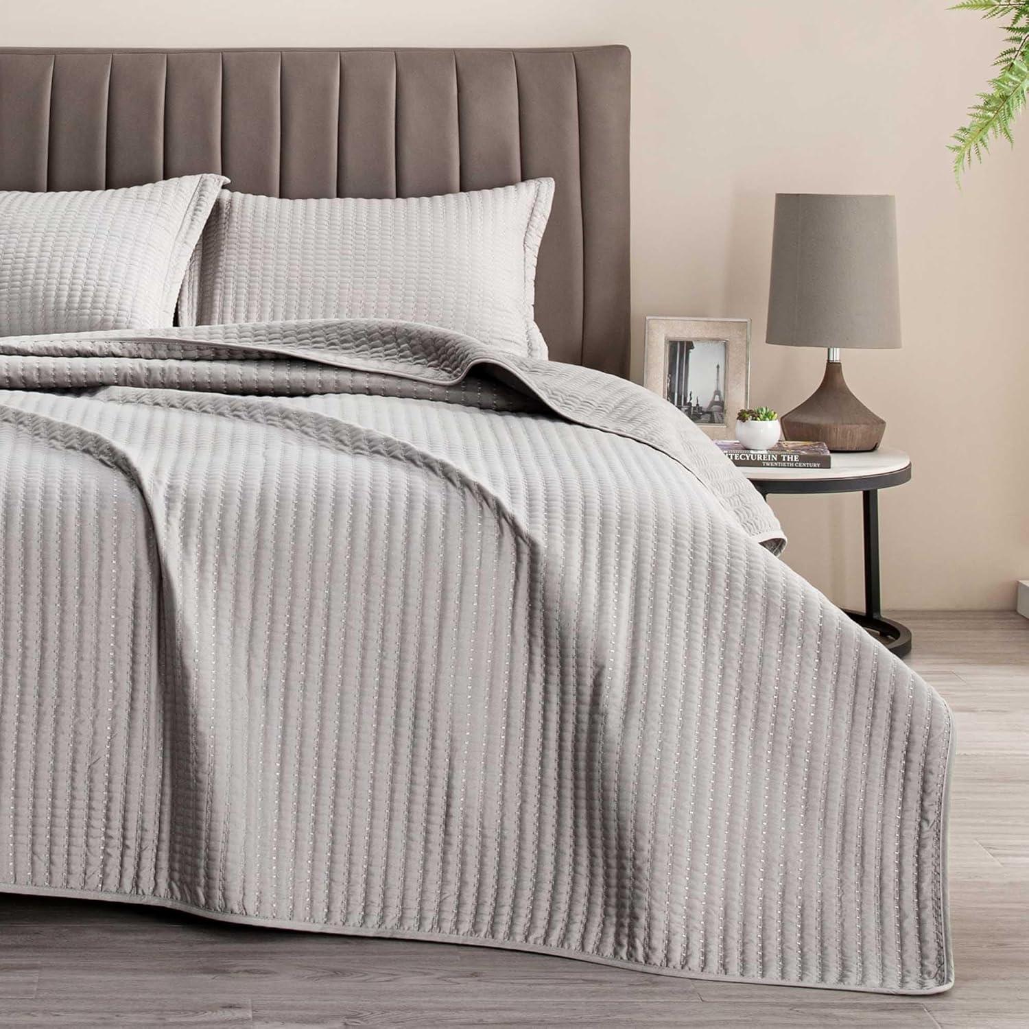 FreshFolds Modern & Contemporary Stripe Stitched Quilt Set with Shams