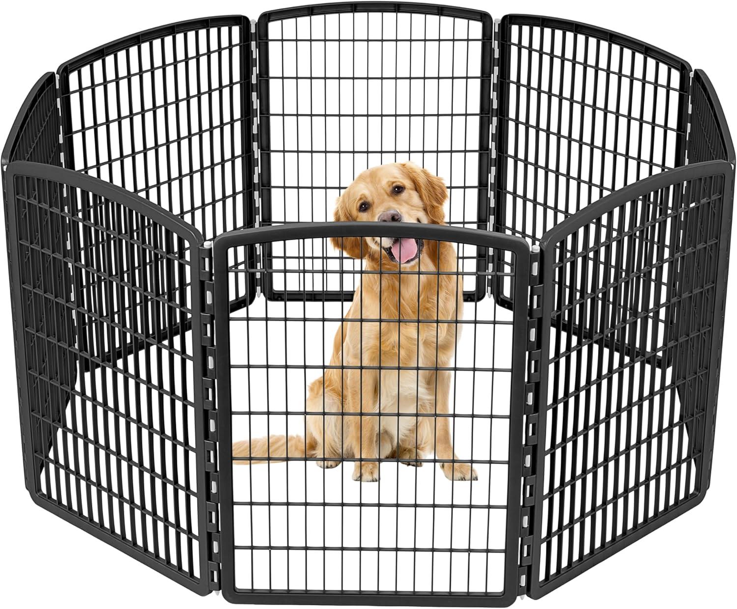 Black 8-Panel Plastic Pet Playpen for Indoor/Outdoor Use