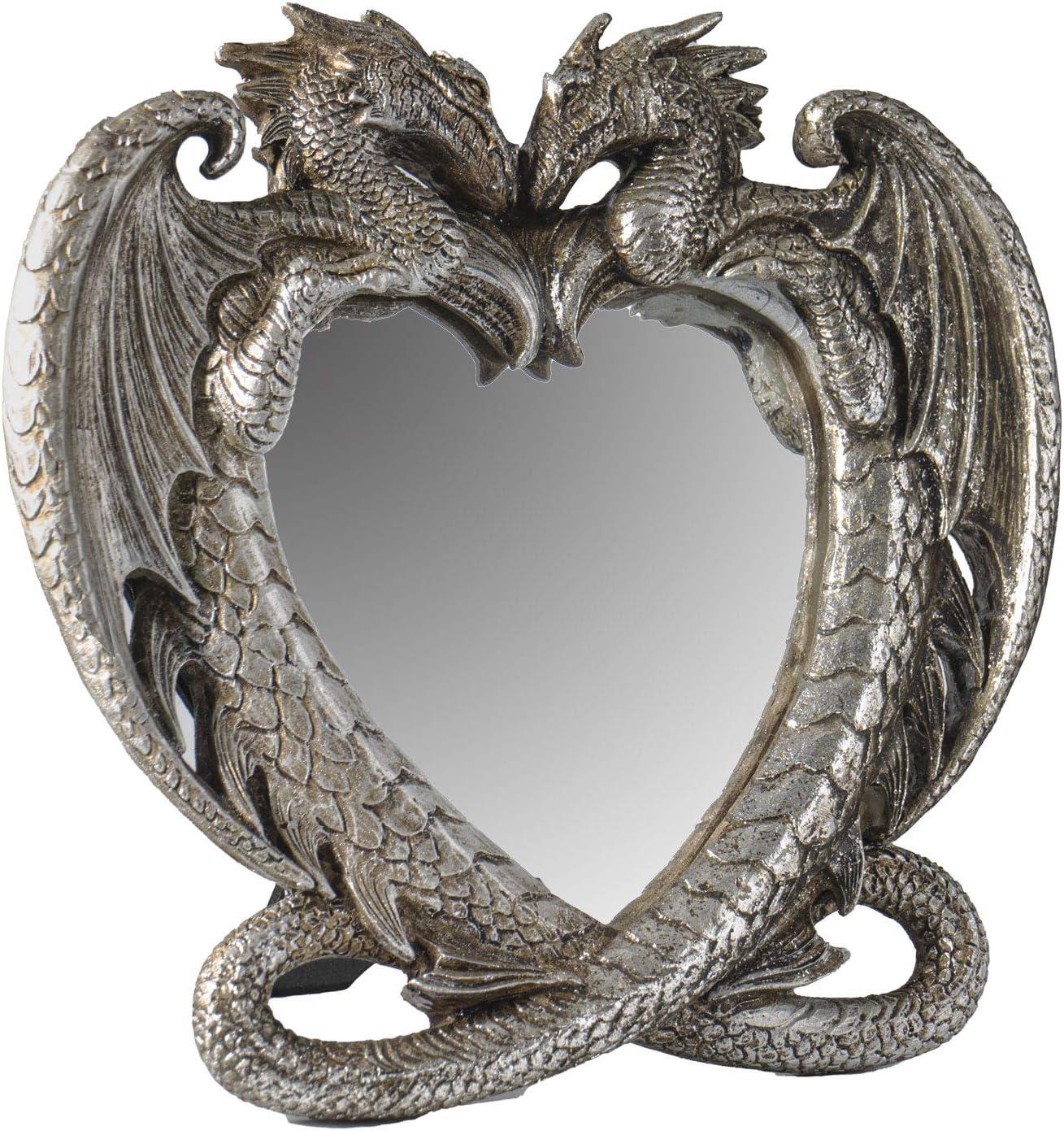 Pacific Trading Gothic Heart Shaped Dragon Mirror, Collectible Medieval Home Accent Décor Resin Piece for Wall or Tabletop Shelf, 6.3 x 5.91 Inches, PTC-14052