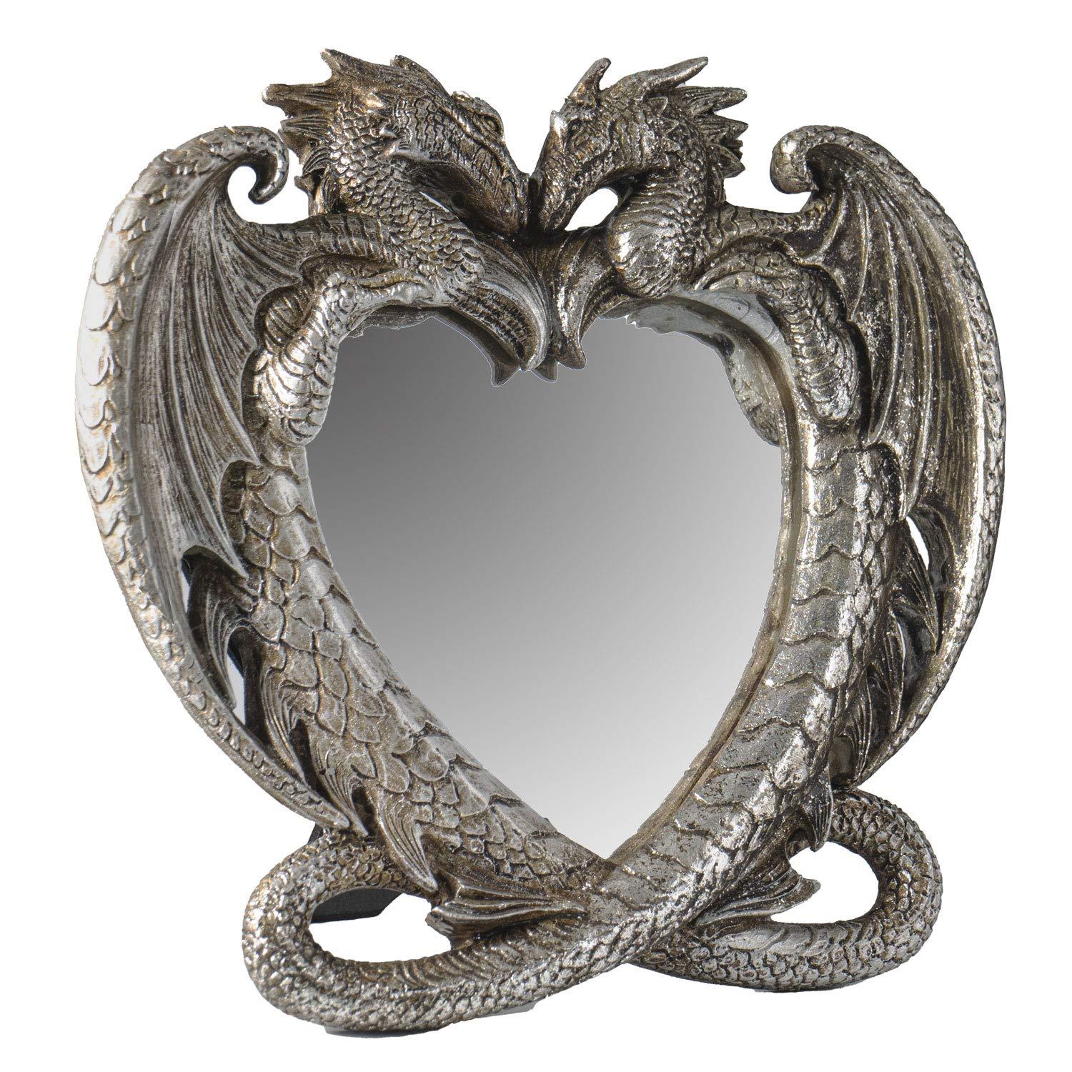 Pacific Trading Gothic Heart Shaped Dragon Mirror, Collectible Medieval Home Accent Décor Resin Piece for Wall or Tabletop Shelf, 6.3 x 5.91 Inches, PTC-14052