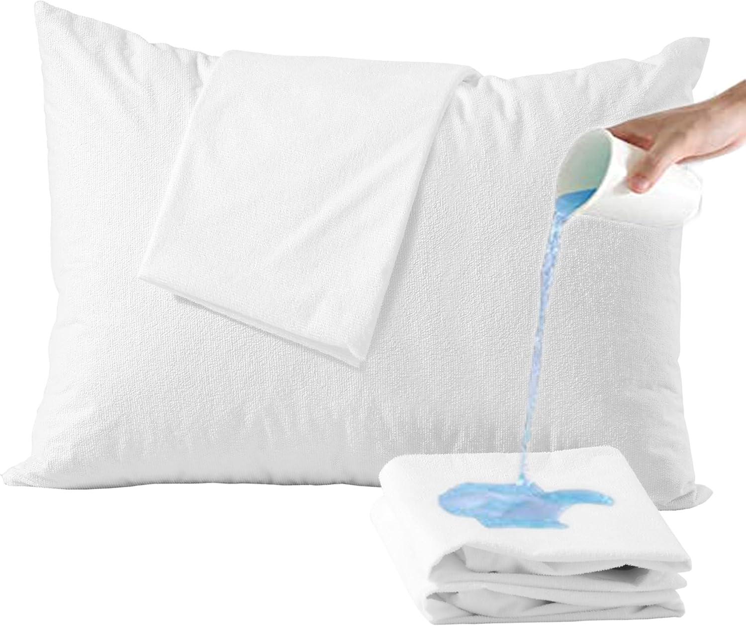 Niagara Waterproof Pillow Protector King Cotton Terry Zippered 100% Pillow Encasement Cover Pair Set of 2 Washable Long Life Soft
