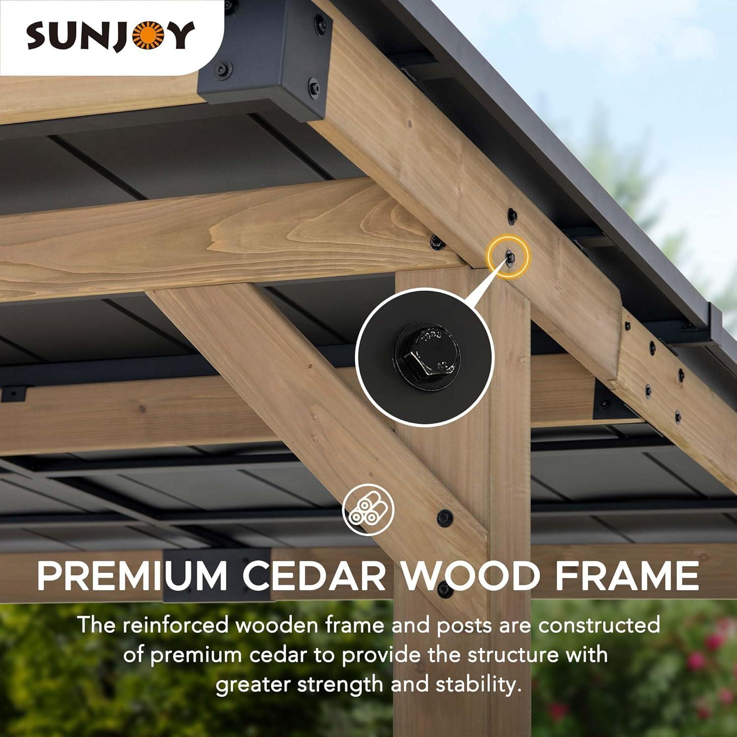 Sunjoy 10’ x 12’ Gazebo Outdoor/Patio with Wooden Frame, Steel Roof, Power Port and Bar Shelves