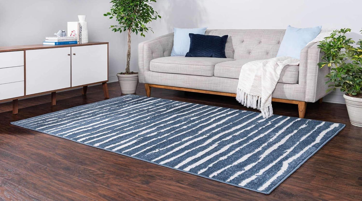 Coastal Breeze Blue Stripe Washable Outdoor Rug, 5' x 8'