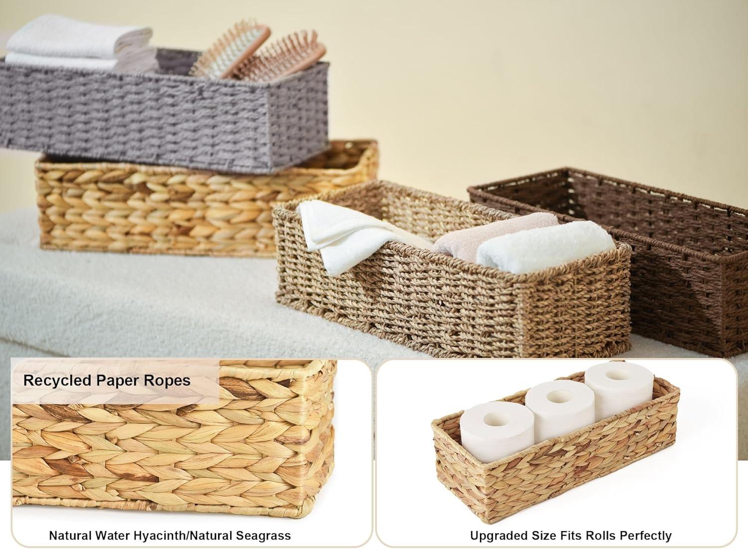 Wicker Tank Topper Basket, Water Hyacinth Storage for Bathroom, 2 Pack