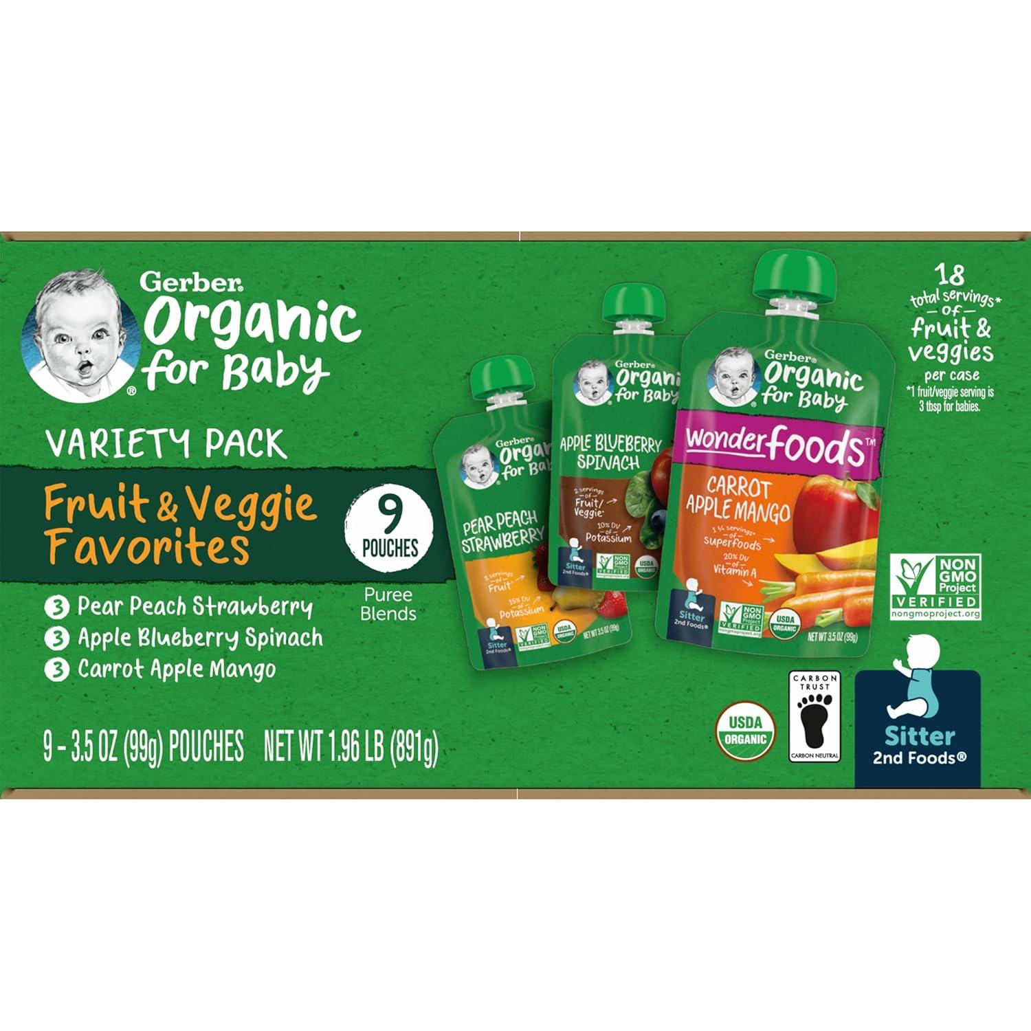 Gerber Organic Baby Food Stage 2 Fruit & Veggie Puree Pouches Value Pack - 9ct/31.5oz