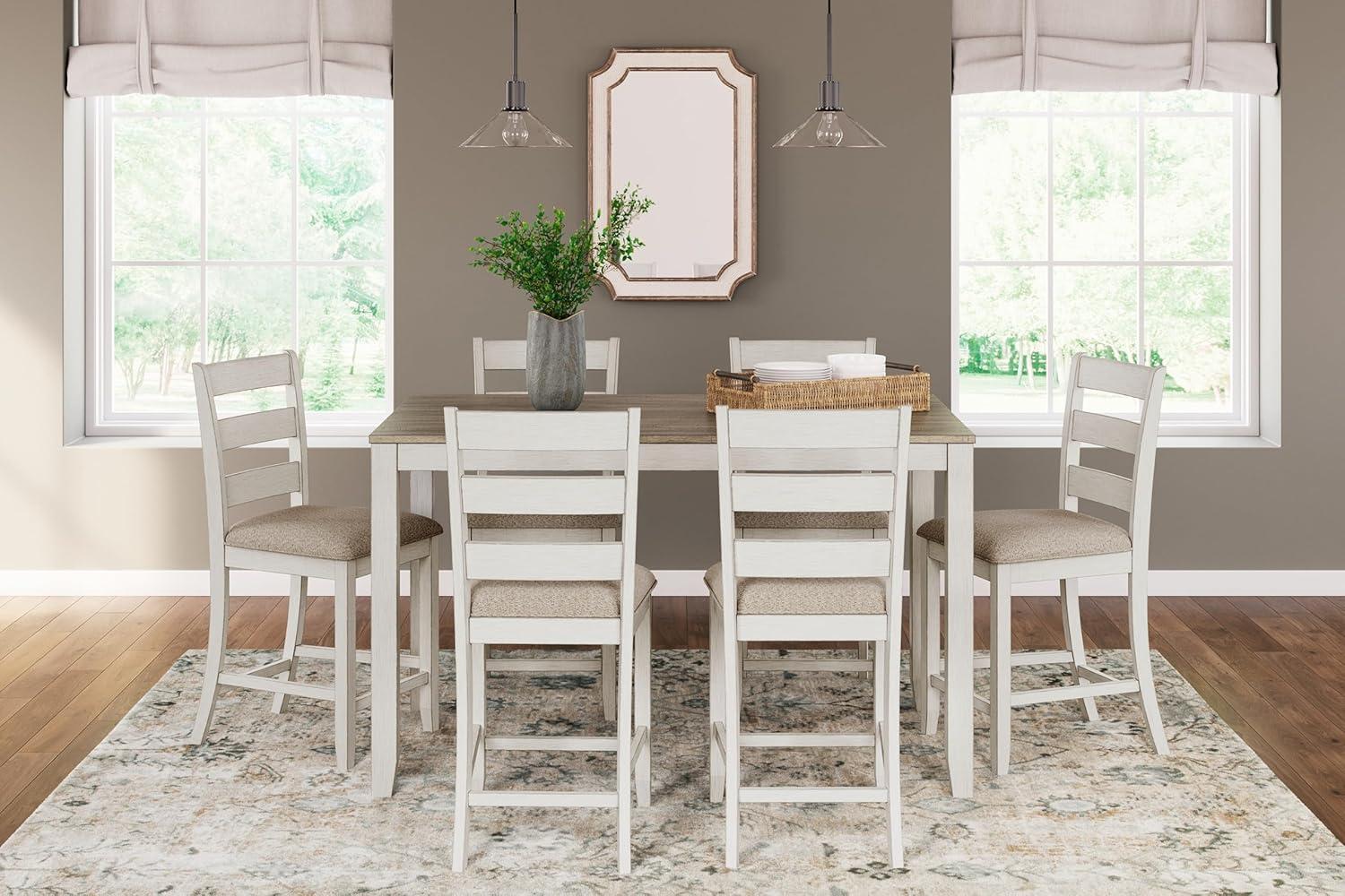 Skempton White and Light Brown Counter Height Dining Set with Upholstered Stools