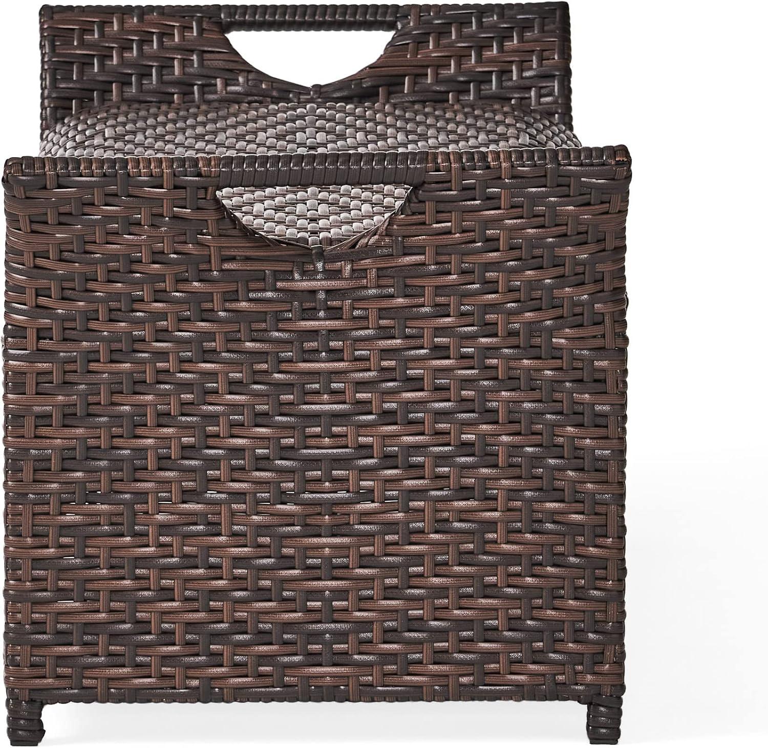 Wing Wicker Patio Storage Bench - Multi Brown - Christopher Knight Home: Iron Frame, Water & UV Resistant, Seats 2